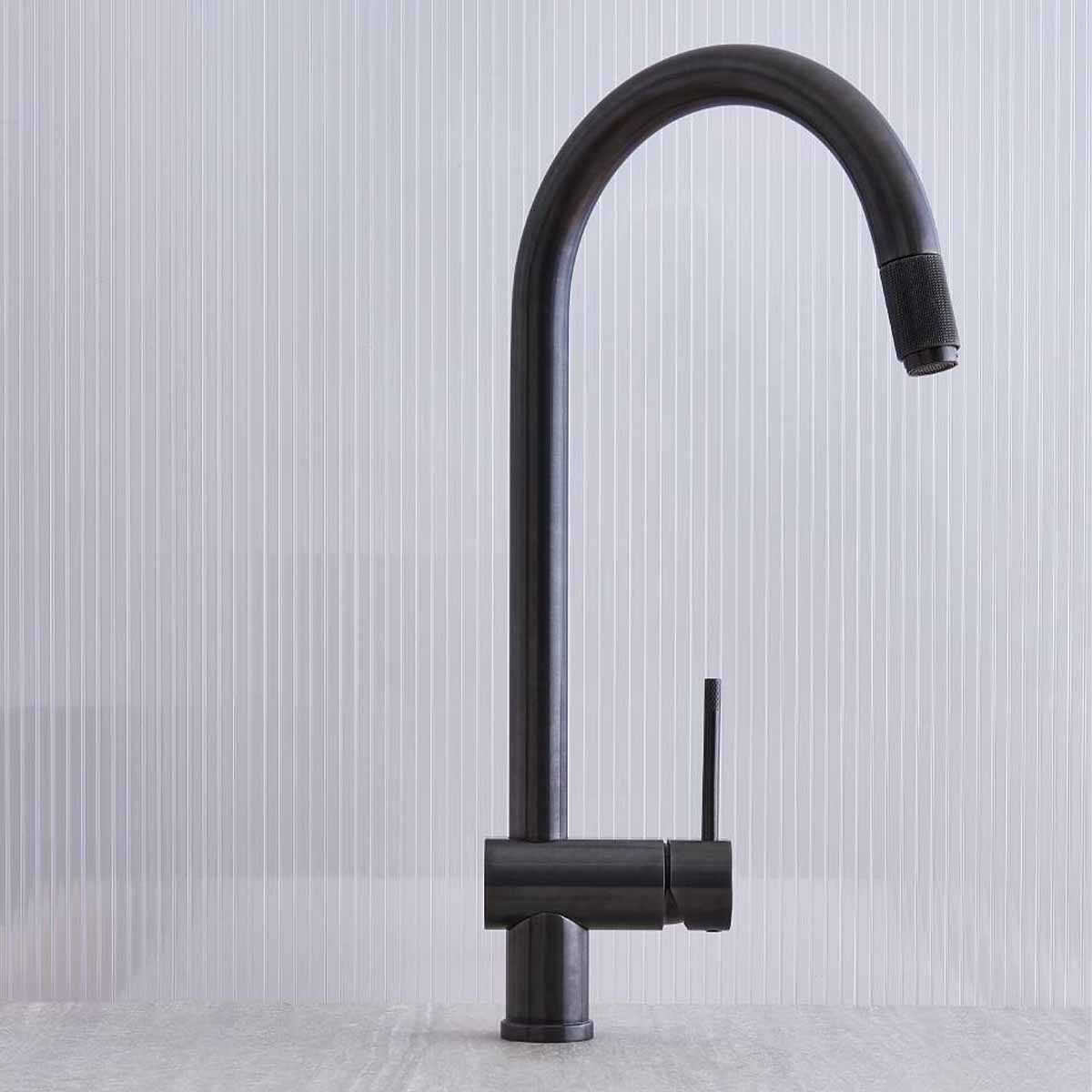 Foster volta aesthetica single lever kitchen tap gun metal pvd feature