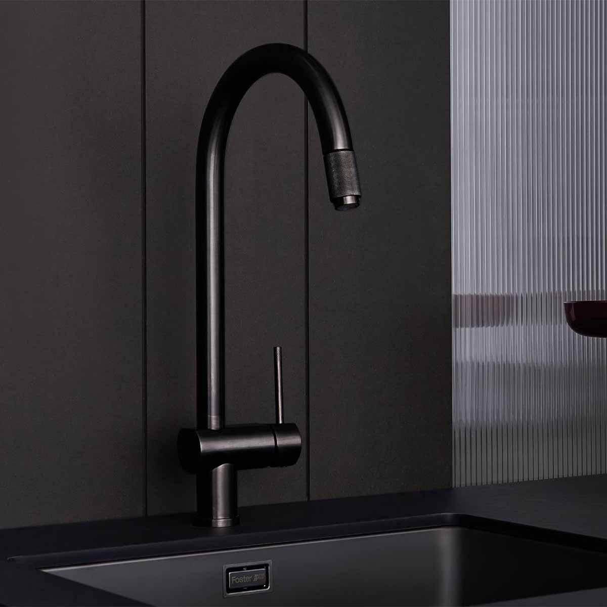 Foster volta aesthetica single lever kitchen tap gun metal feature