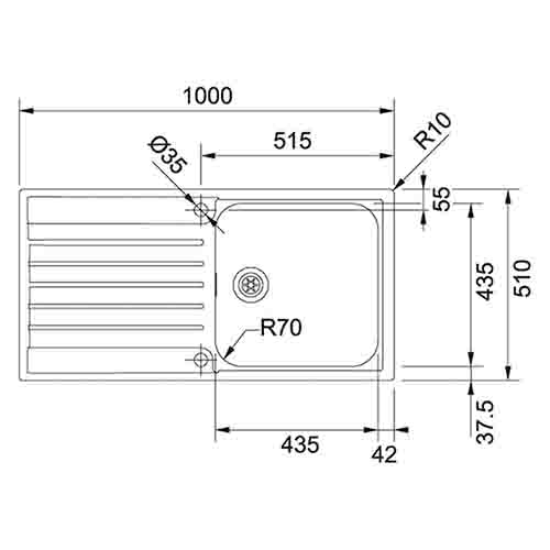 Franke Argos top mounted kitchen sink drainboard stainless steel 1000x510mm dimensions