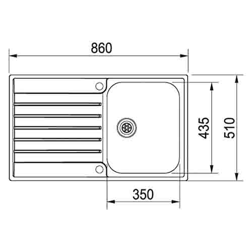 Franke Argos top mounted kitchen sink drainboard stainless steel 846x510mm dimensions