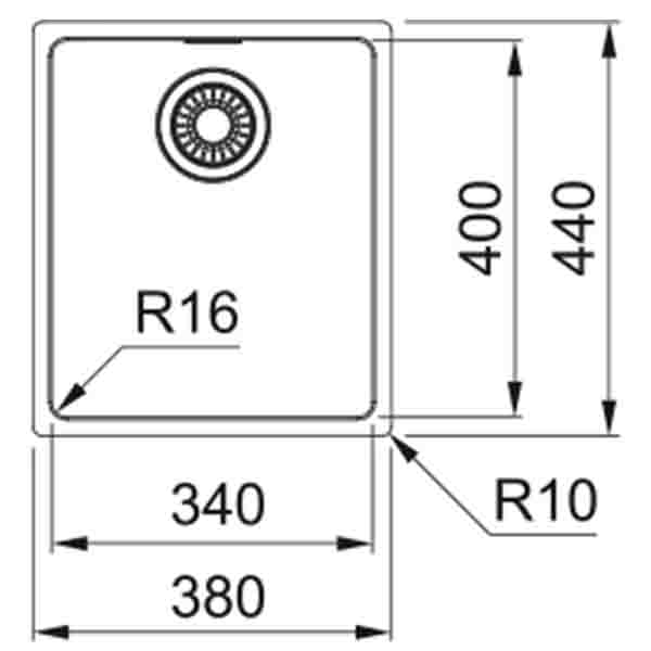 Franke Box Single Bowl Top Mounted Kitchen Sink 380x440mm Dimensions