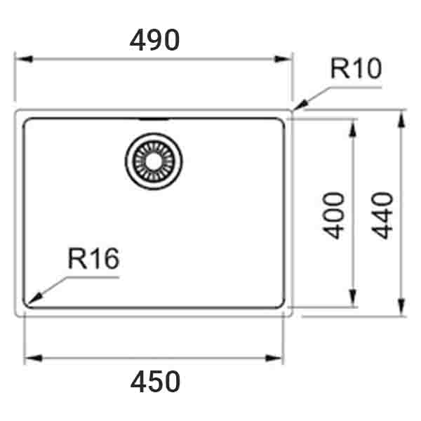 Franke Box Single Bowl Top Mounted Kitchen Sink 490x440mm Dimensions