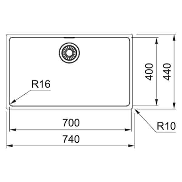 Franke Box Single Bowl Top Mounted Kitchen Sink 740x440mm Dimensions