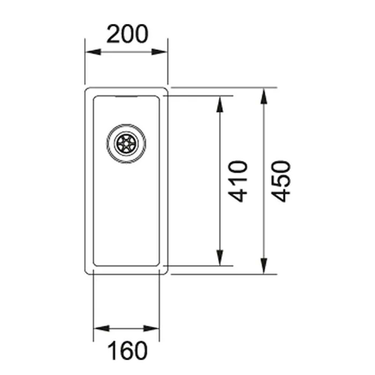 Franke Box Single Bowl Under and Top Mounted Kitchen Sink 200x450mm Brushed Stainless Steel dimensions