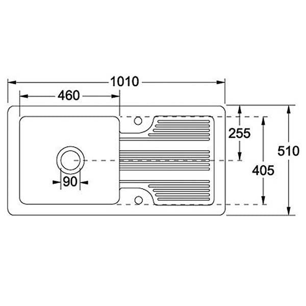 Franke Galassia GAK 611 single bowl top mounted kitchen sink with drainboard ceramic 1010x510mm gloss white dimensions