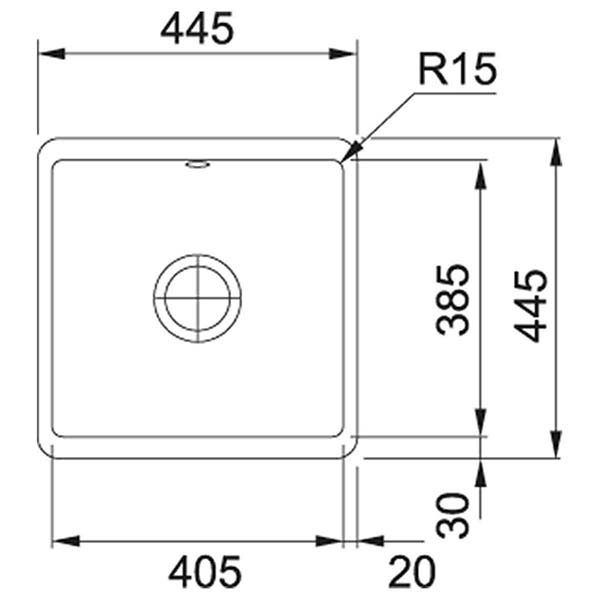 Franke Kubus KBK 110 40 Single Bowl Ceramic Undermount Kitchen Sink 445x445mm Dimensions