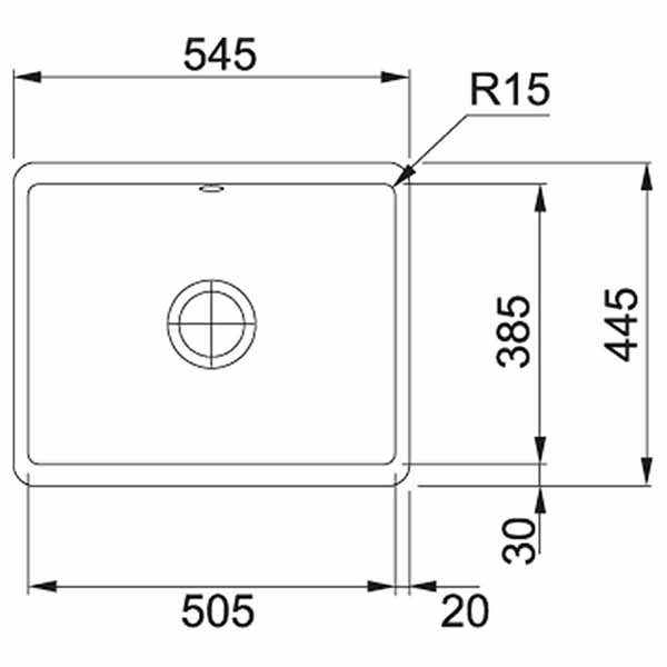 Franke Kubus KBK 110 40 Single Bowl Ceramic Undermount Kitchen Sink 545x445mm Dimensions