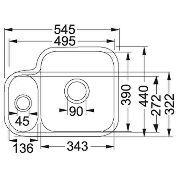 Franke Villeroy Boch VBK 160 1 5 Bowl Ceramic Undermount Kitchen Sink 545x440mm Dimensions