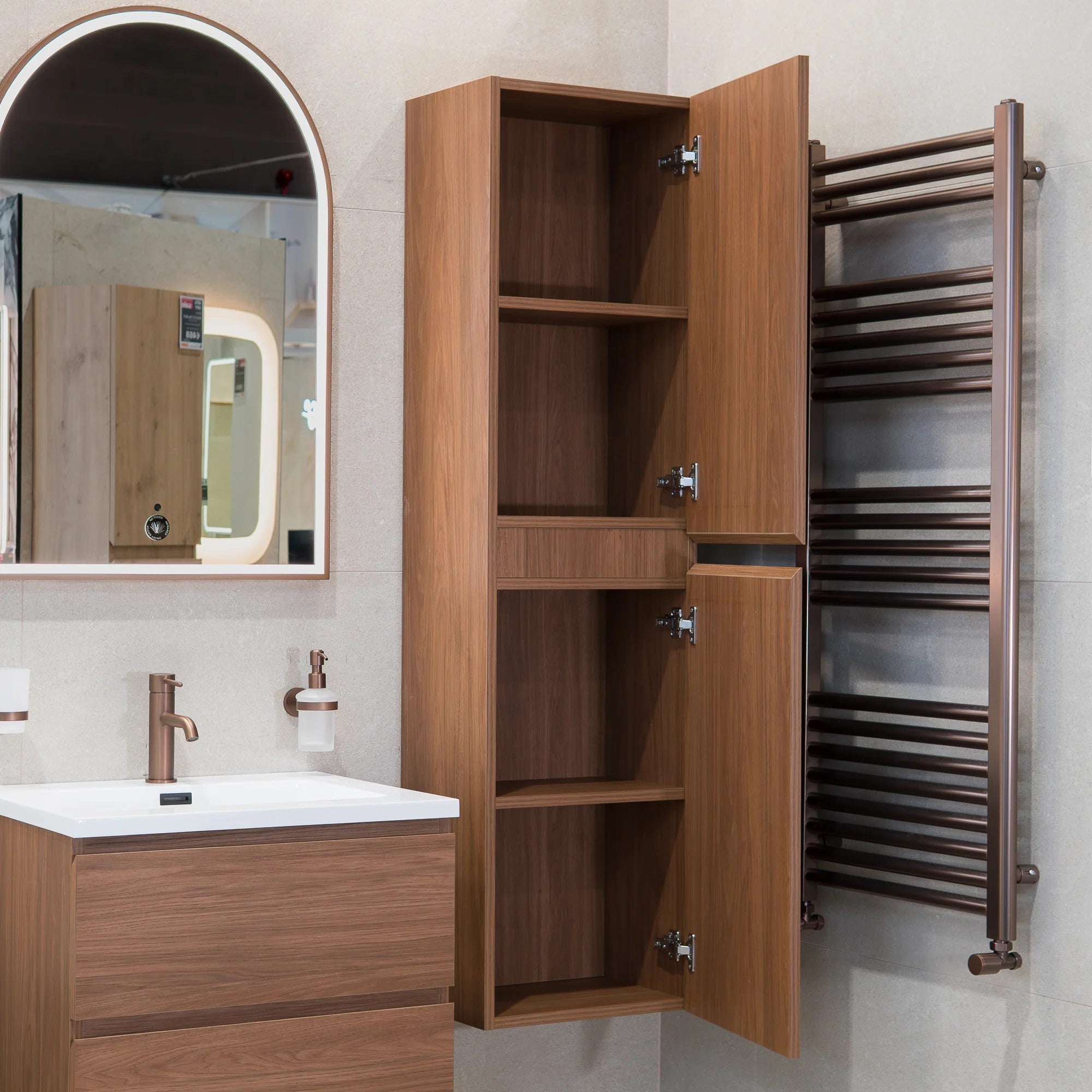 Granlusso Rocco Tallboy Wall Mounted in Walnut at Deluxe Bathrooms