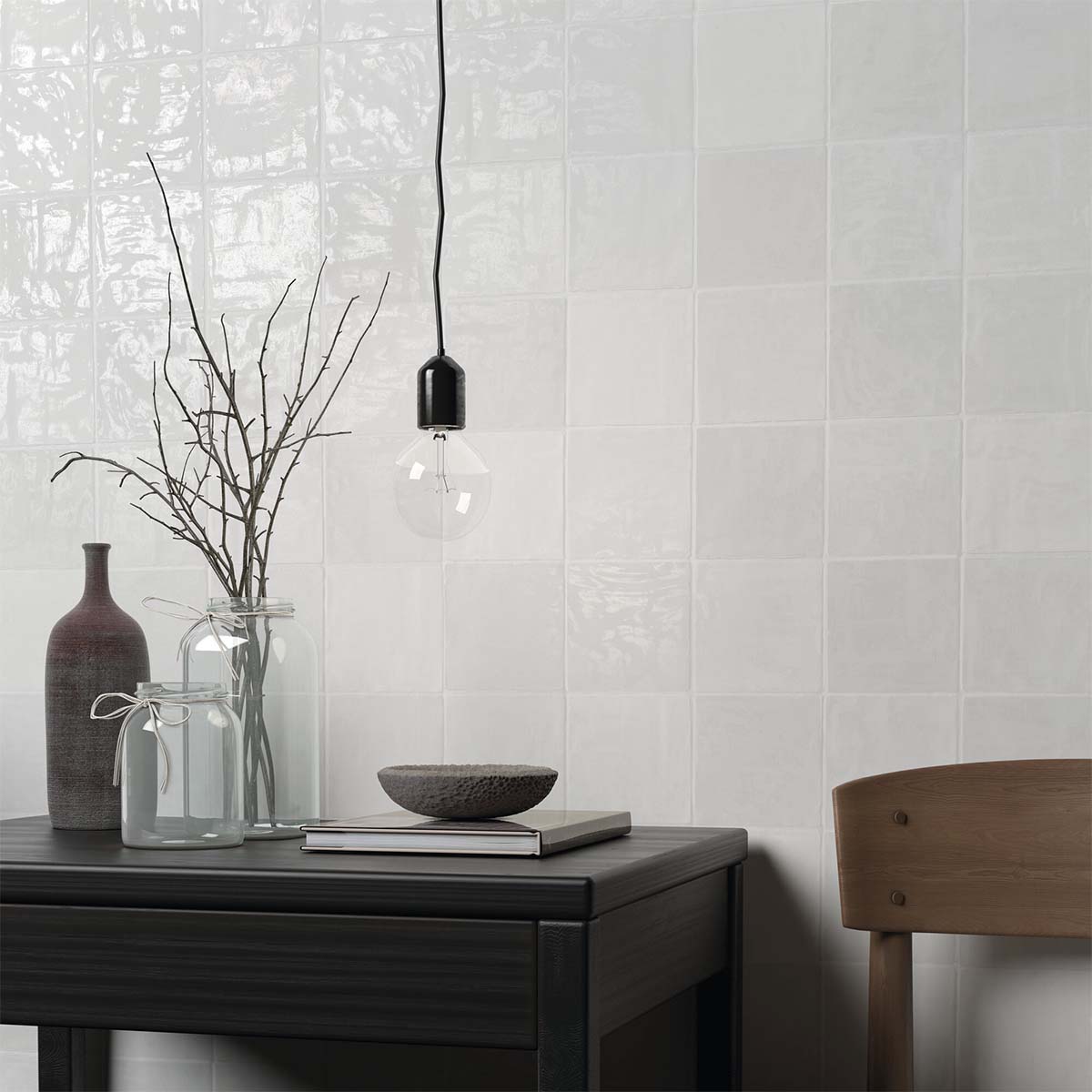 Riad White Decor Wall Tile 10x10cm Gloss Lifestyle