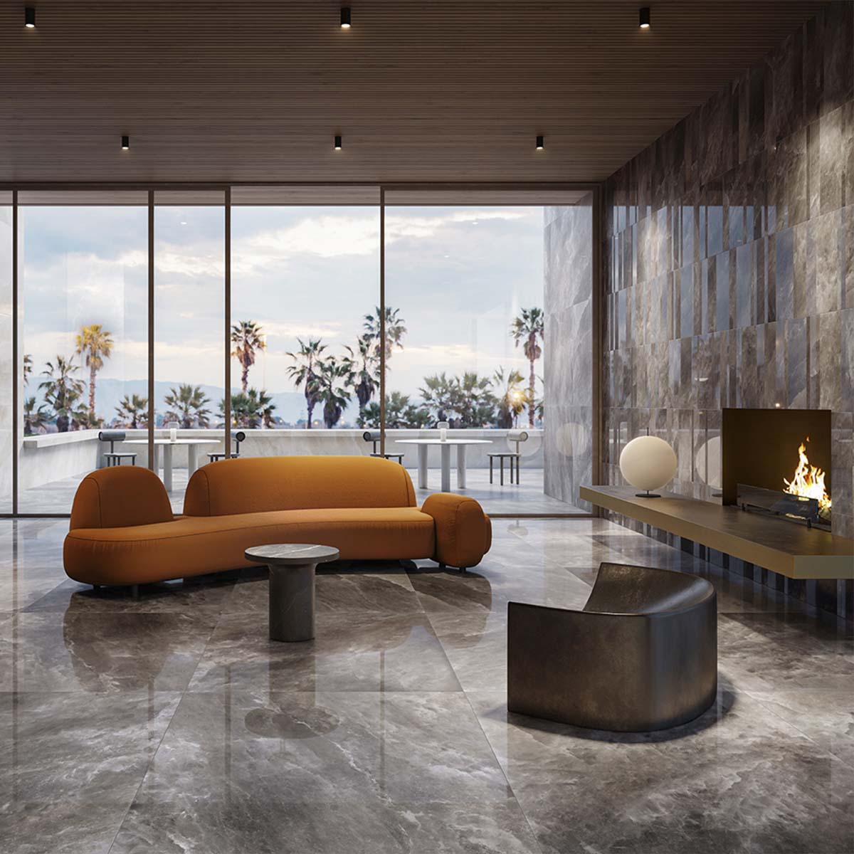 Riviera Onyx Lava Rock Salt Effect Porcelain Tile 60x120cm Polished Lifestyle