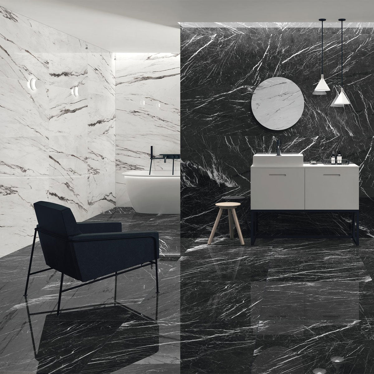 Statuario Plus White Marble Effect Tile Polished 75x151cm