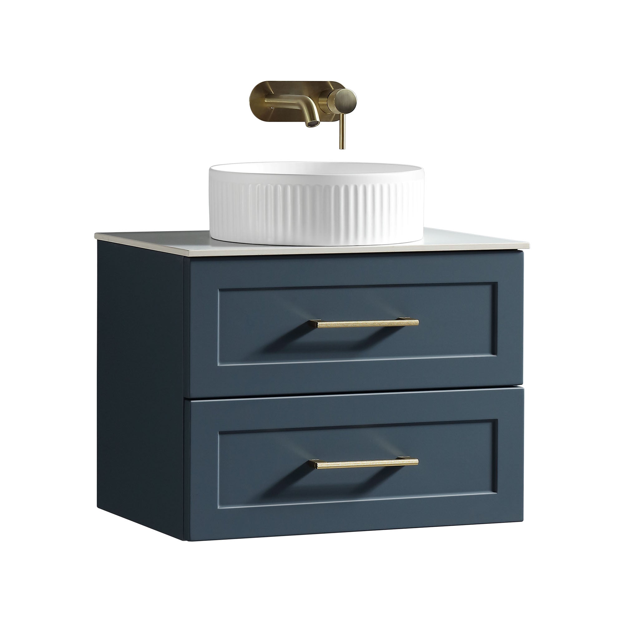 alton 600 wall mounted 2 drawer vanity unit with sintered stone worktop midnight shadow