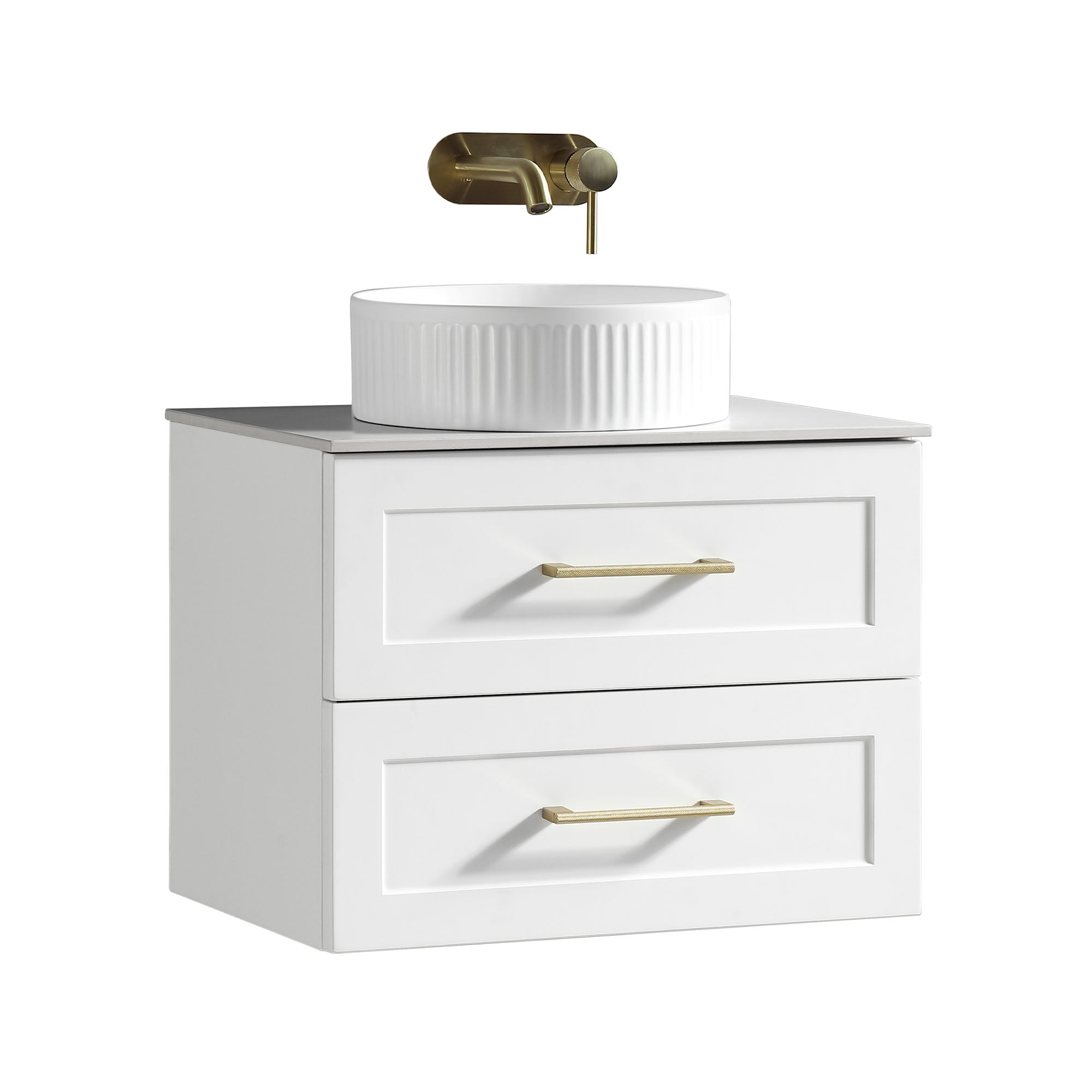 alton 600 wall mounted 2 drawer vanity unit with sintered stone worktop silk white