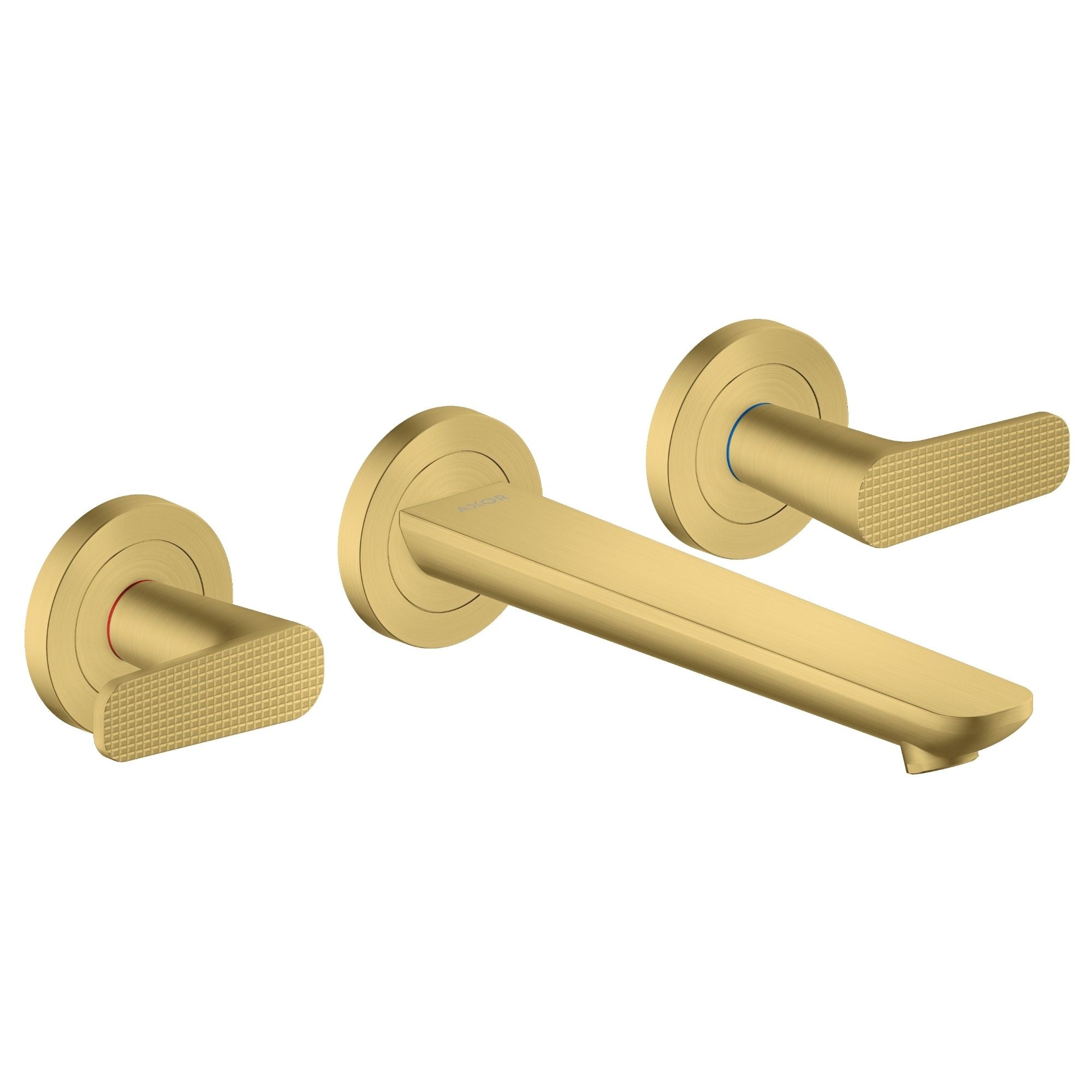 Axor Citterio C 3 Hole Wall Mounted Basin Mixer Tap With Waste Cubic Cut Brushed Brass