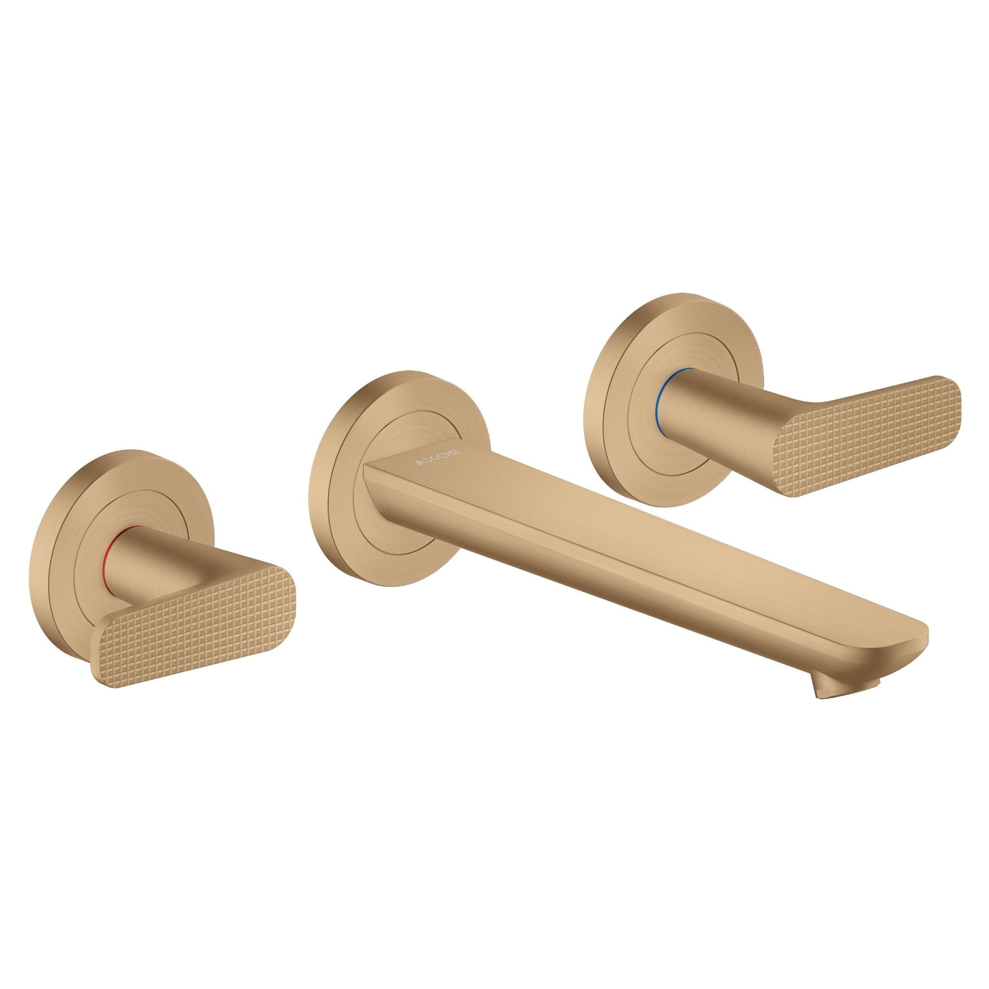 Axor Citterio C 3 Hole Wall Mounted Basin Mixer Tap With Waste Cubic Cut Brushed Bronze