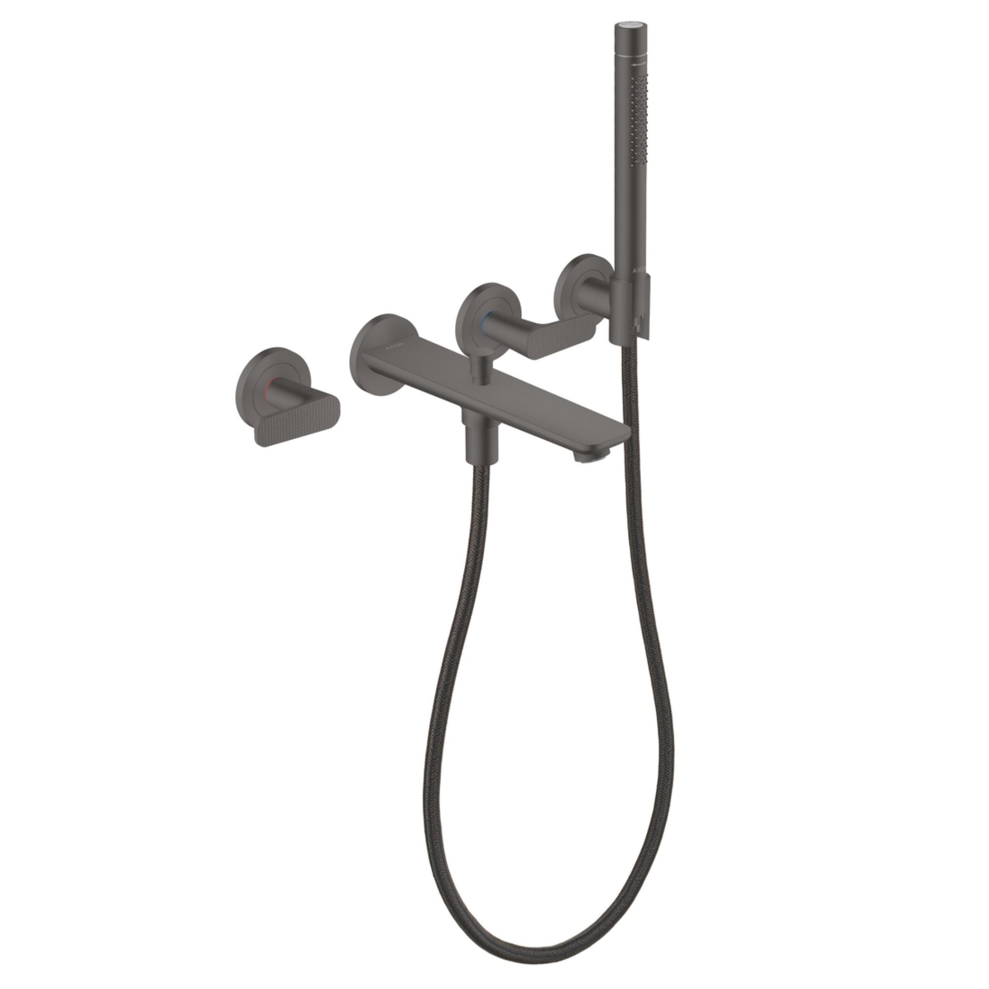 Axor Citterio C Wall Mounted 3 Hole Bath Shower Mixer With Handset Cubic Cut Brushed Black Chrome