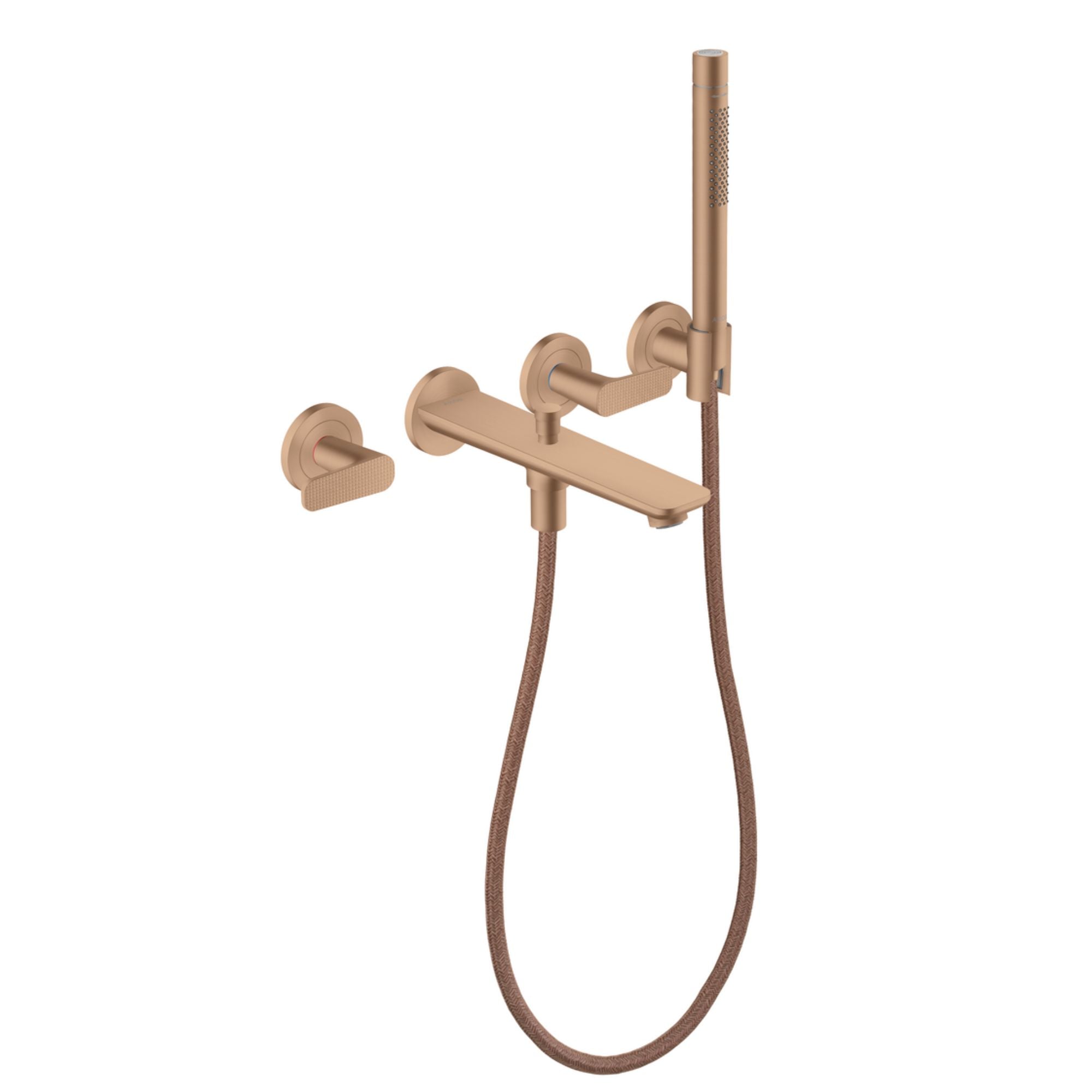 Axor Citterio C Wall Mounted 3 Hole Bath Shower Mixer With Handset Cubic Cut Brushed Red Gold