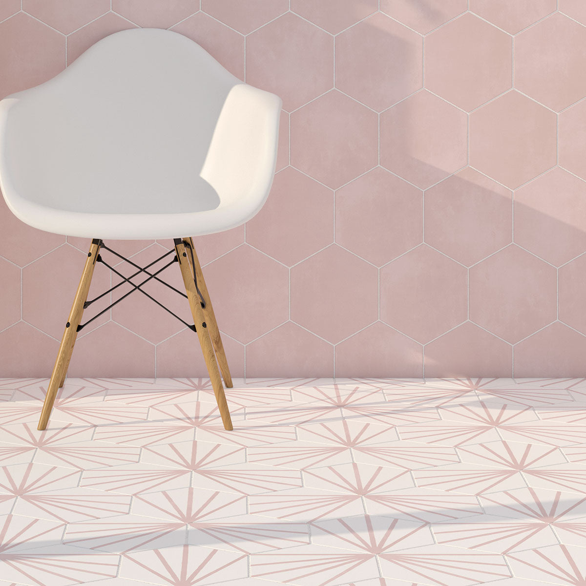 Deluxe Lilypad Line Rosa Hex Porcelain Tile 23x20cm Matt