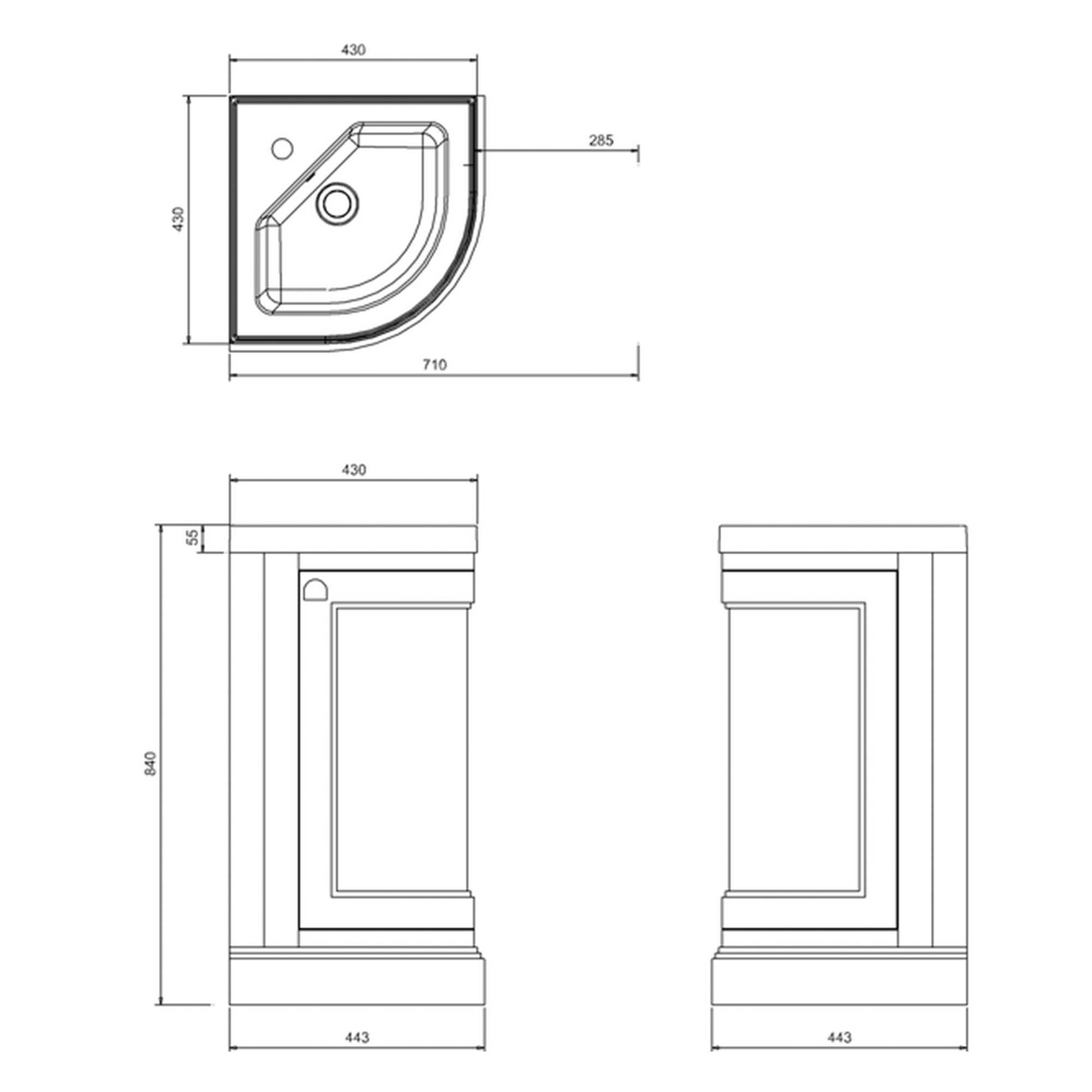 burlington 43 freestanding cloakroom corner vanity unit with basin dimensions