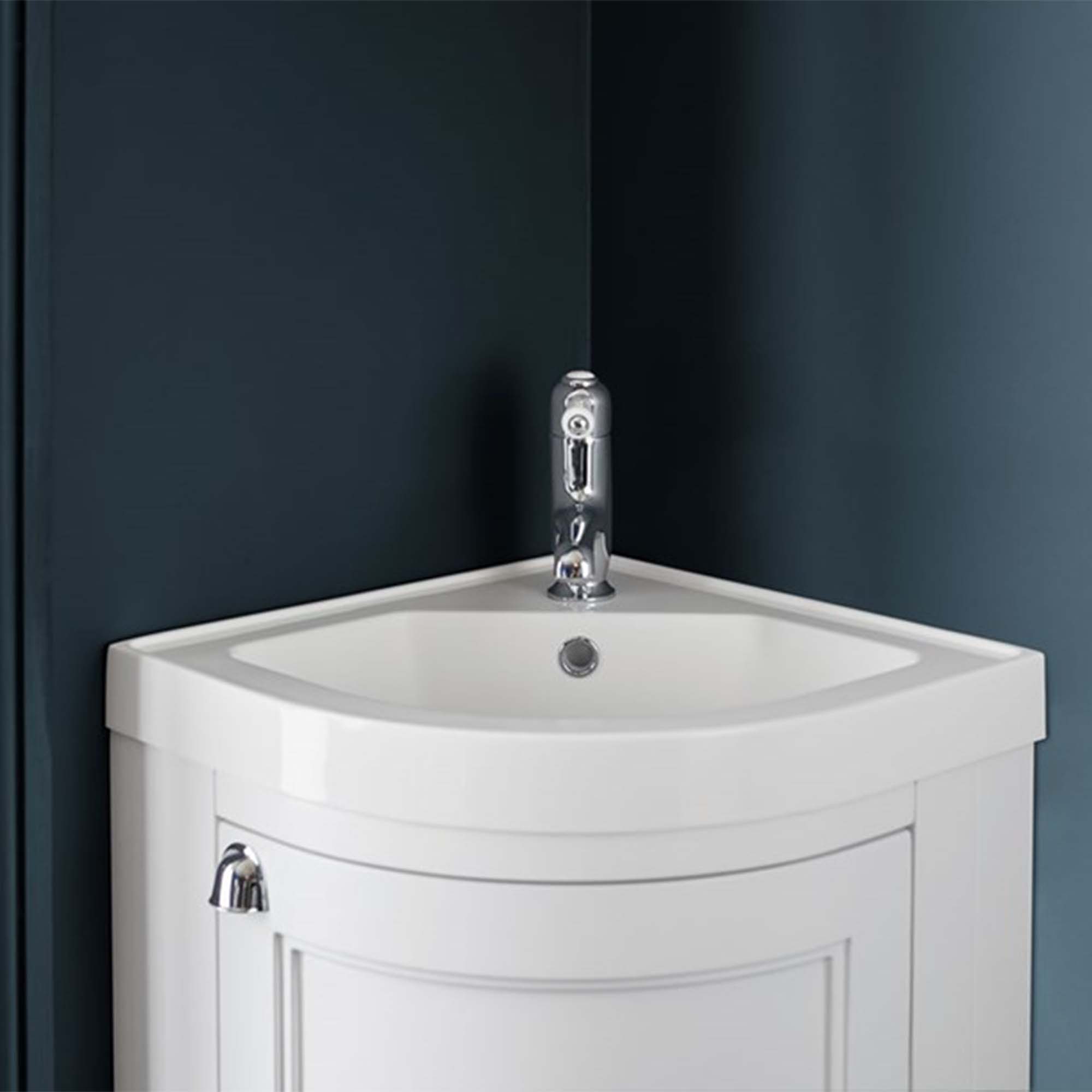 burlington 43 freestanding cloakroom corner vanity unit with basin matt white
