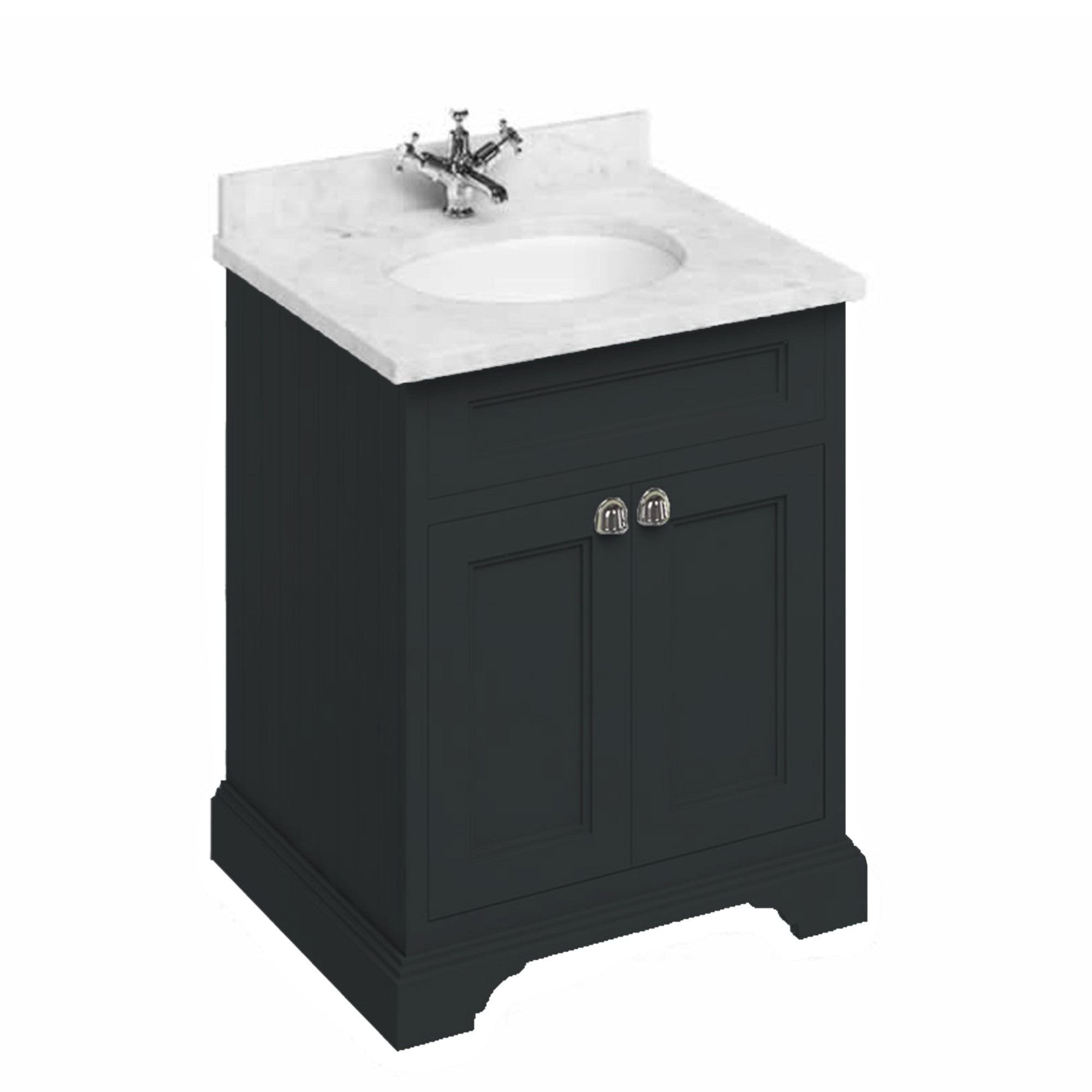 burlington 650 freestanding 2 door vanity unit with basin and carrara worktop matt black