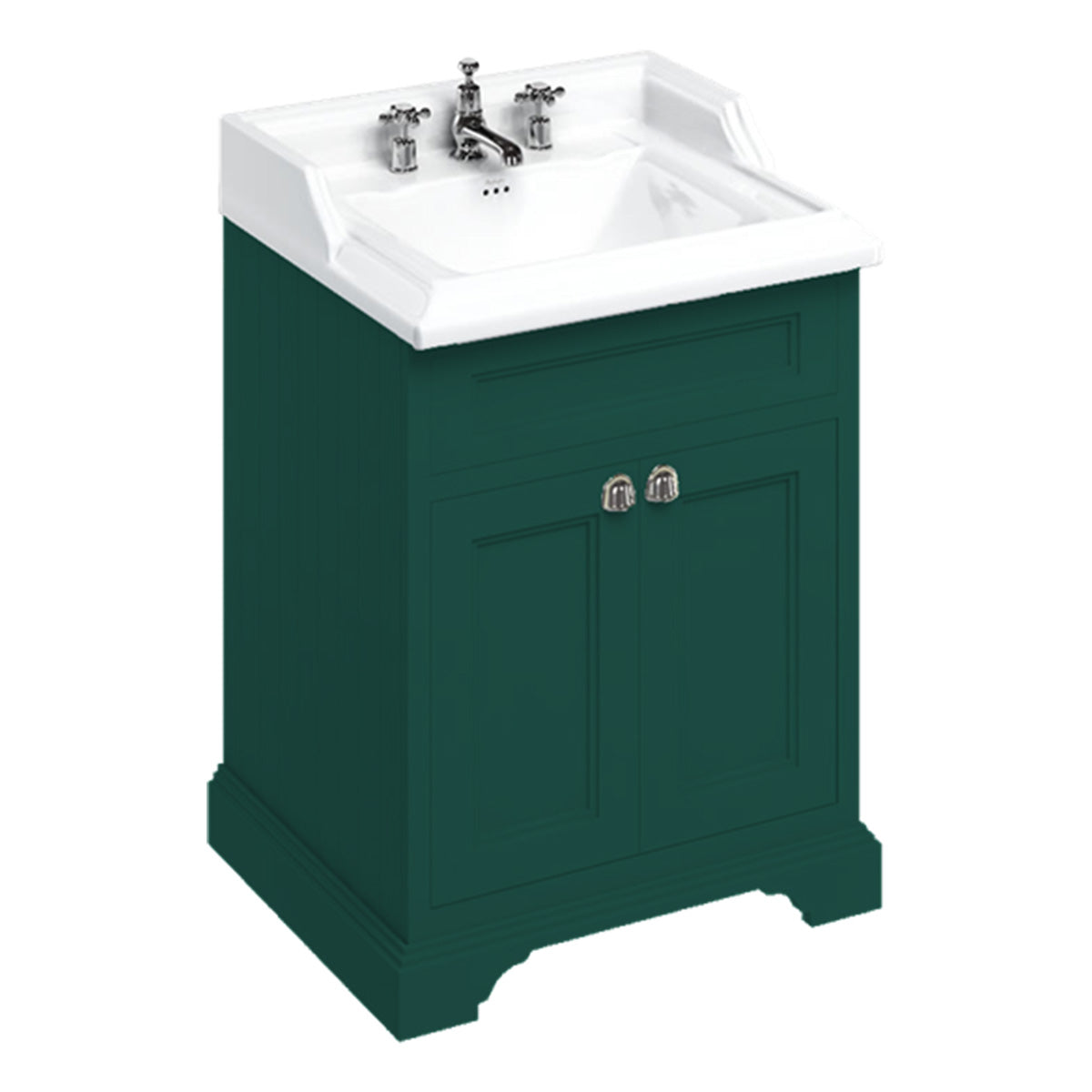 burlington 650 freestanding 2 door vanity unit with classic basin 1th matt green