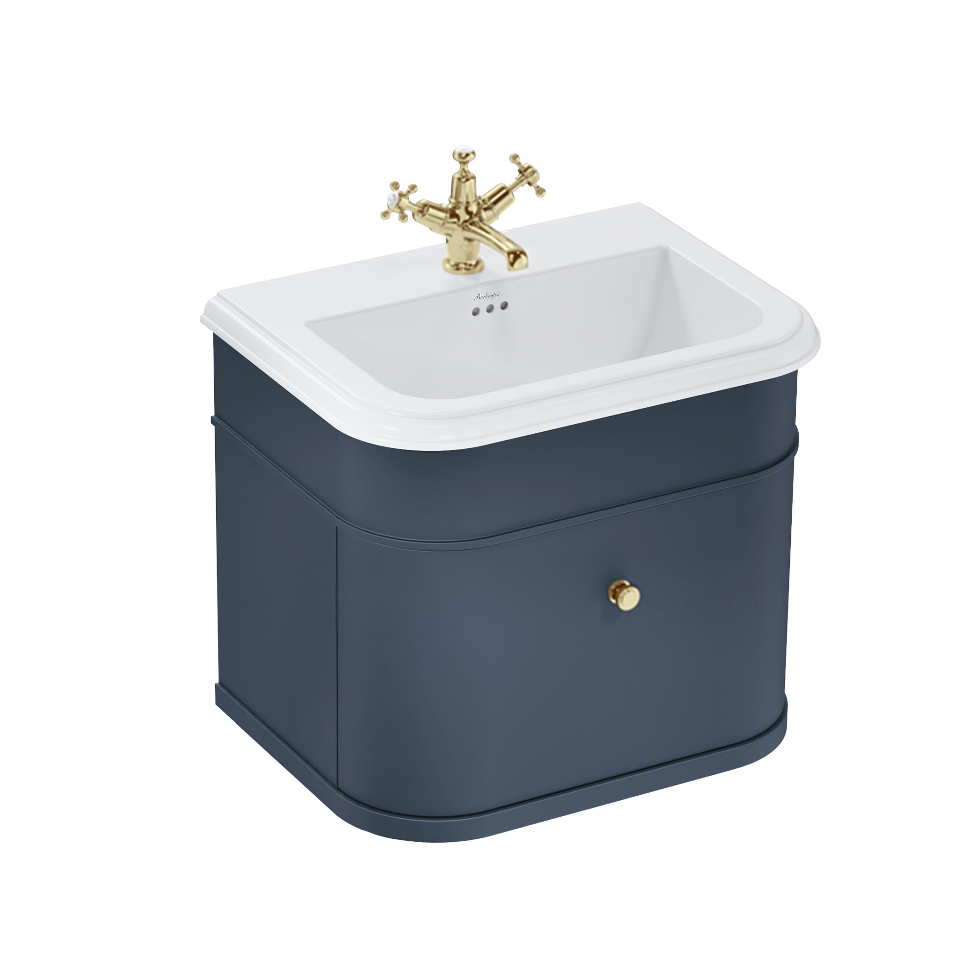 burlington chalfont 650mm wall mounted vanity unit with ceramic basin blue