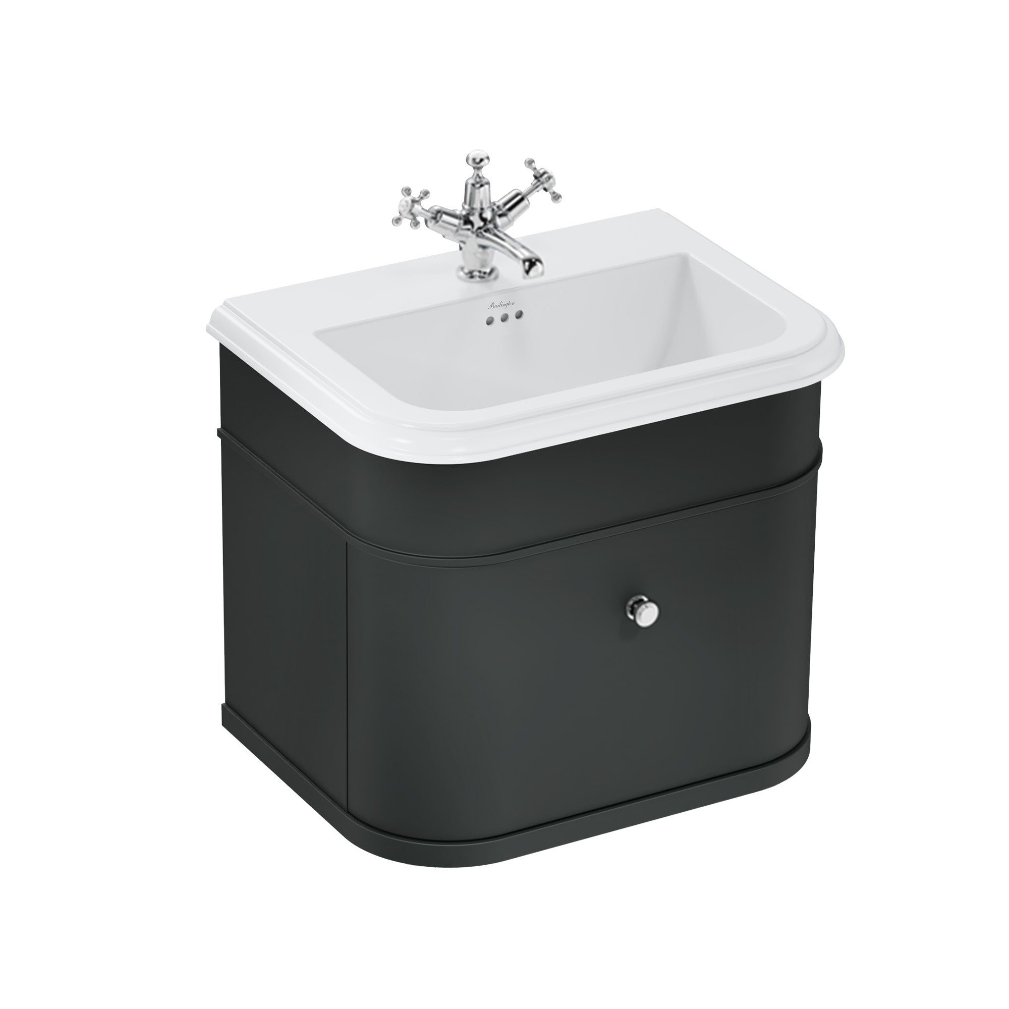 burlington chalfont 650mm wall mounted vanity with ceramic basin matt black