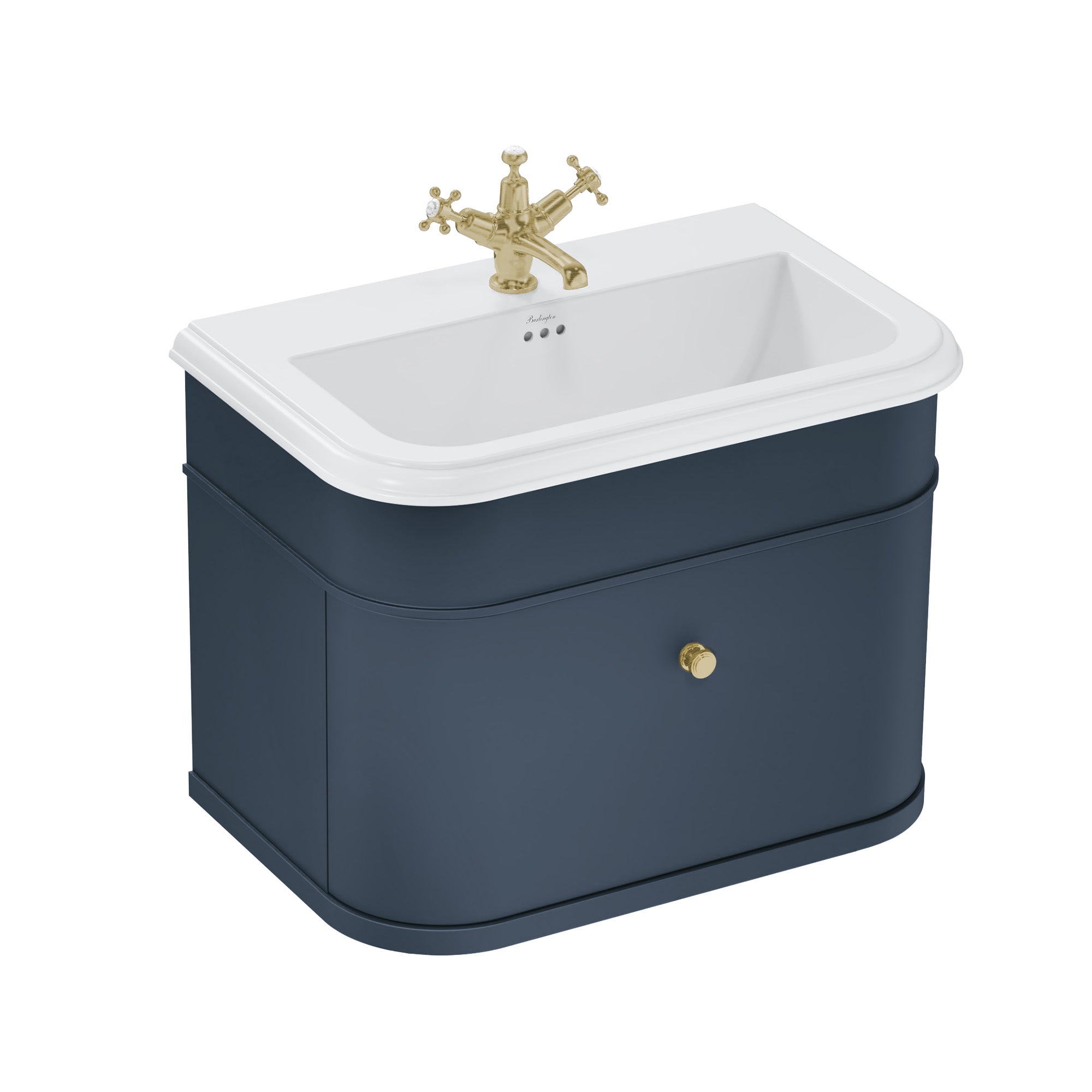 burlington chalfont 750mm wall mounted vanity unit with ceramic basin blue