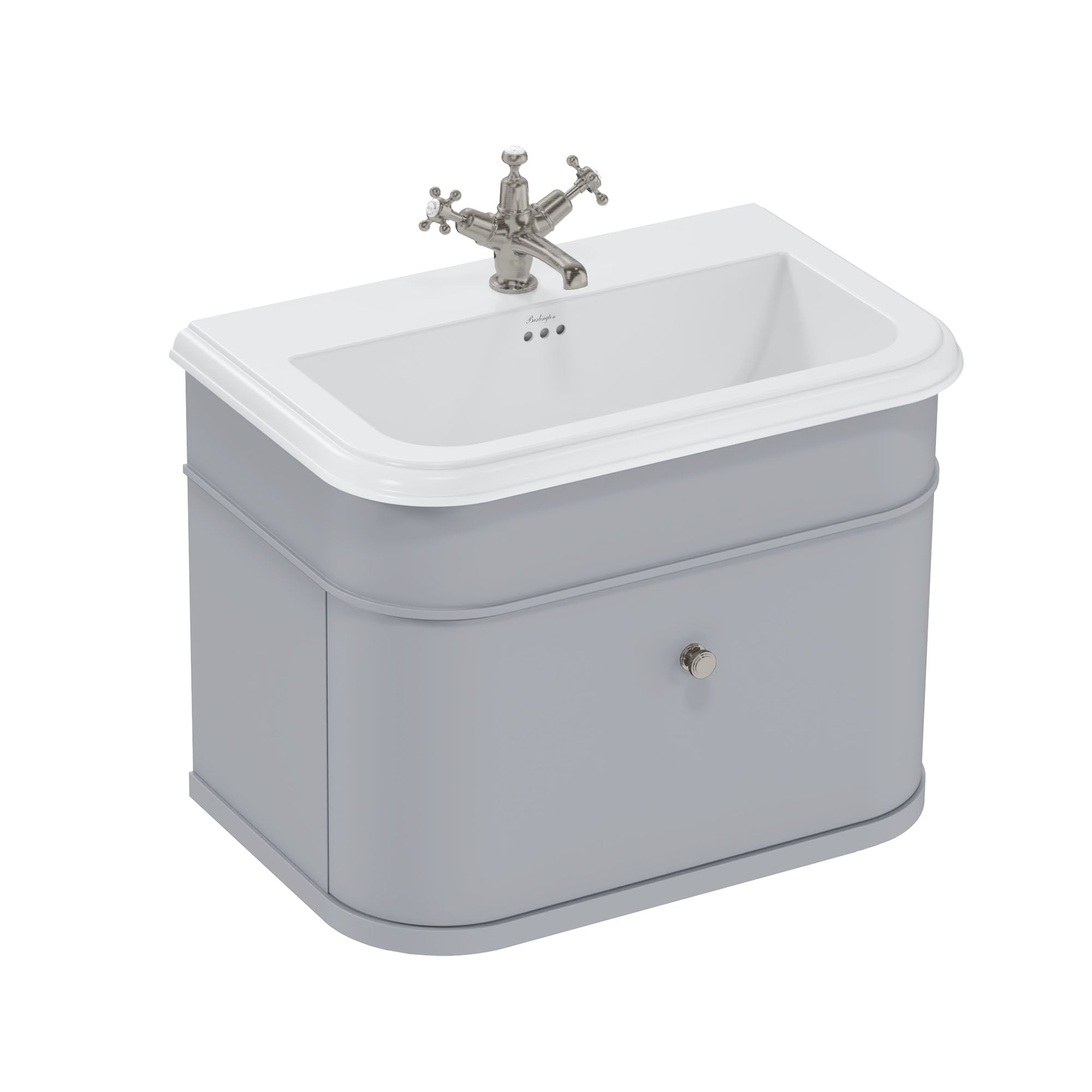 burlington chalfont 750mm wall mounted vanity with ceramic basin classic grey