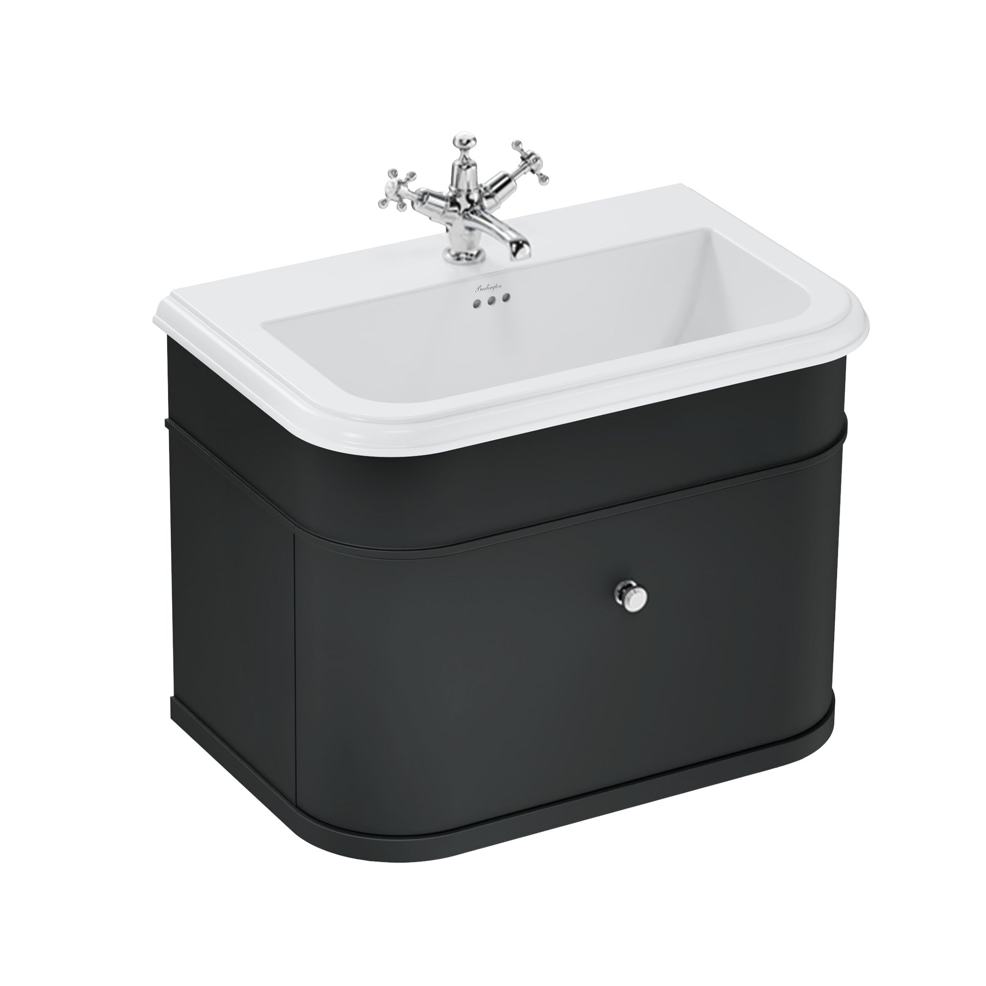 burlington chalfont 750mm wall mounted vanity with ceramic basin matt black