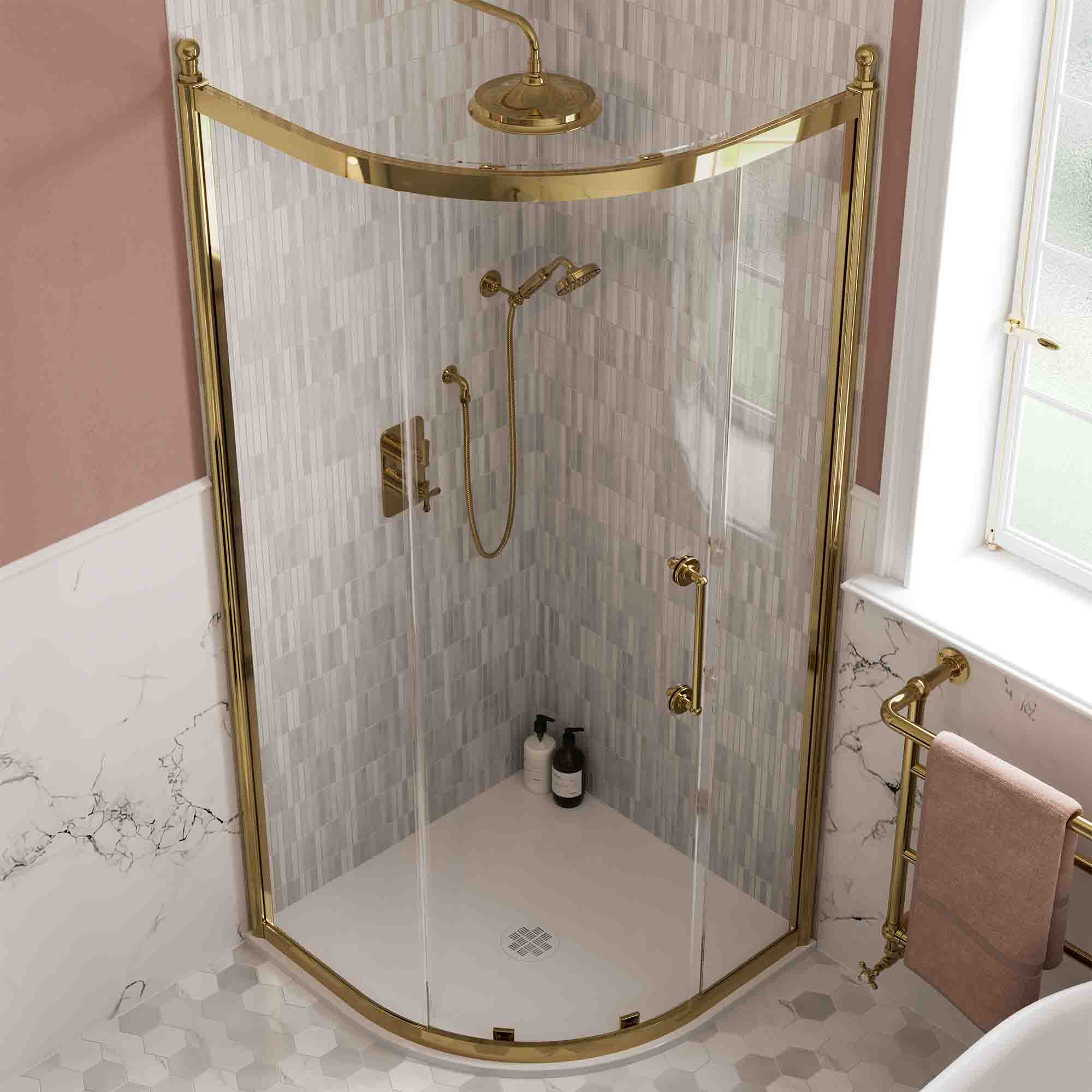 burlington classique single quadrant shower door 1850 handle gold