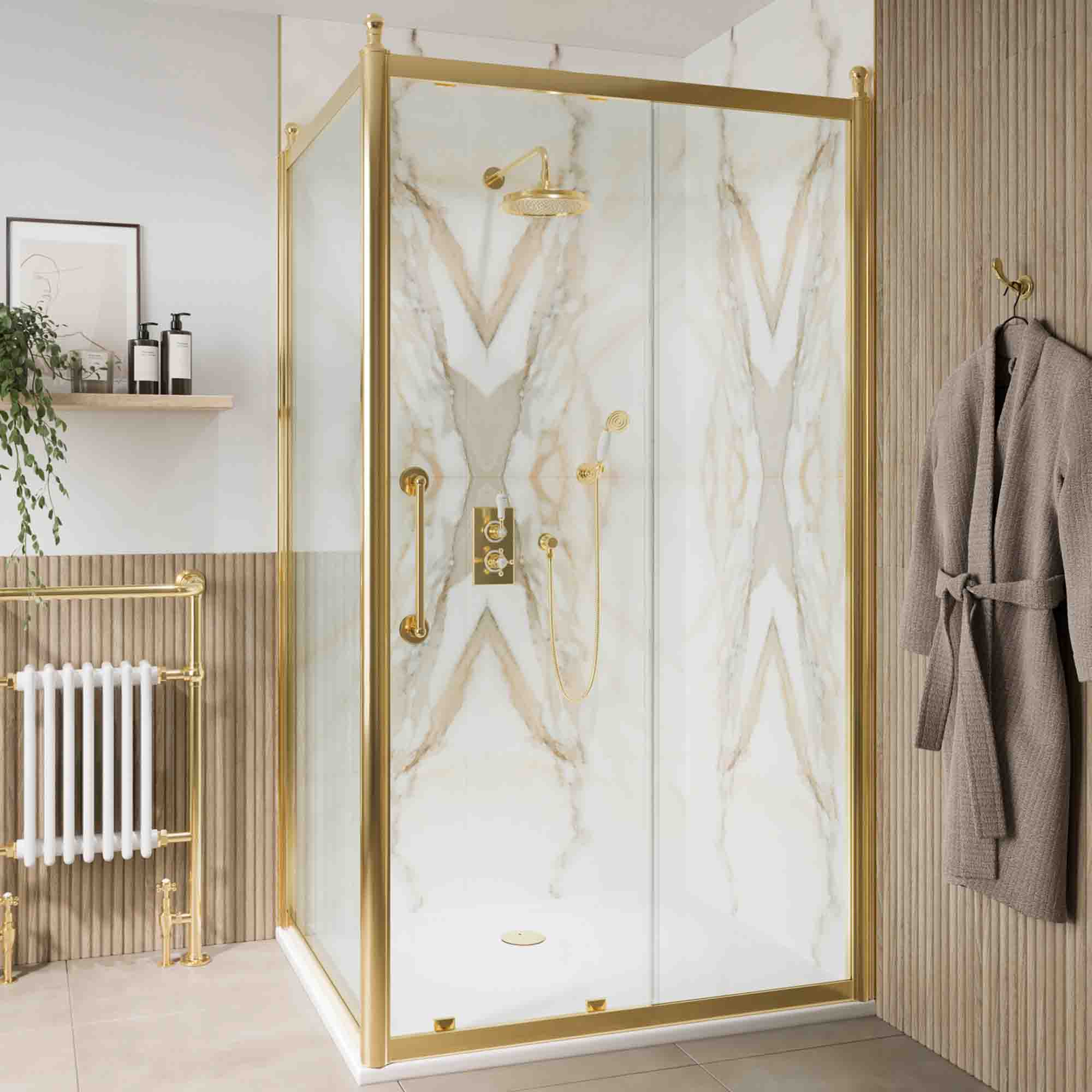 burlington classique sliding shower door with side panel 1850 handle gold