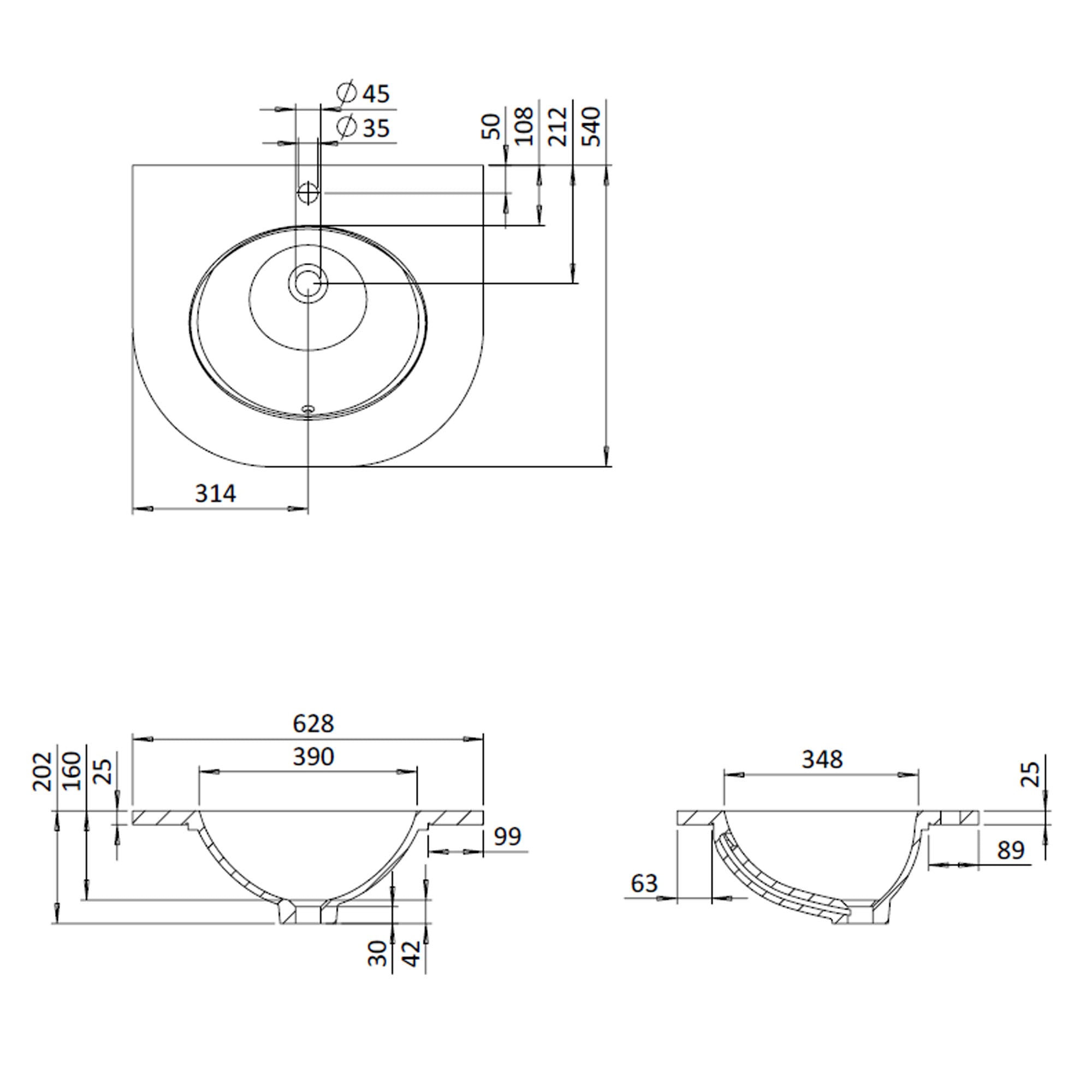 burlington freestanding 650 curved basin dimensions