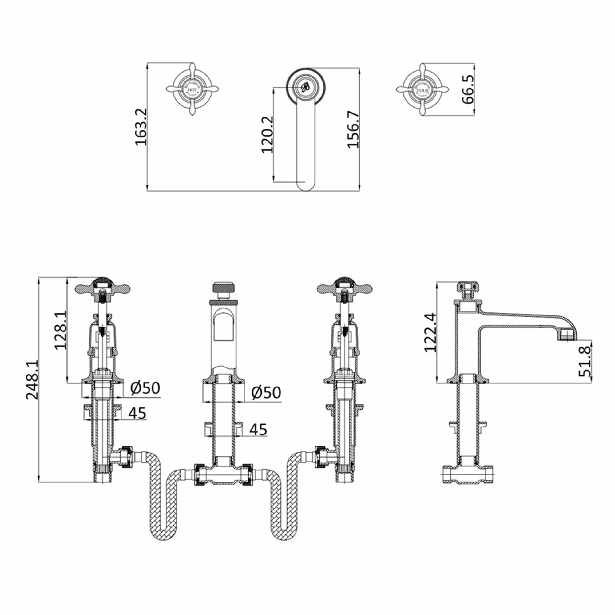 burlington guild 3 hole deck mounted basin mixer tap dimensions