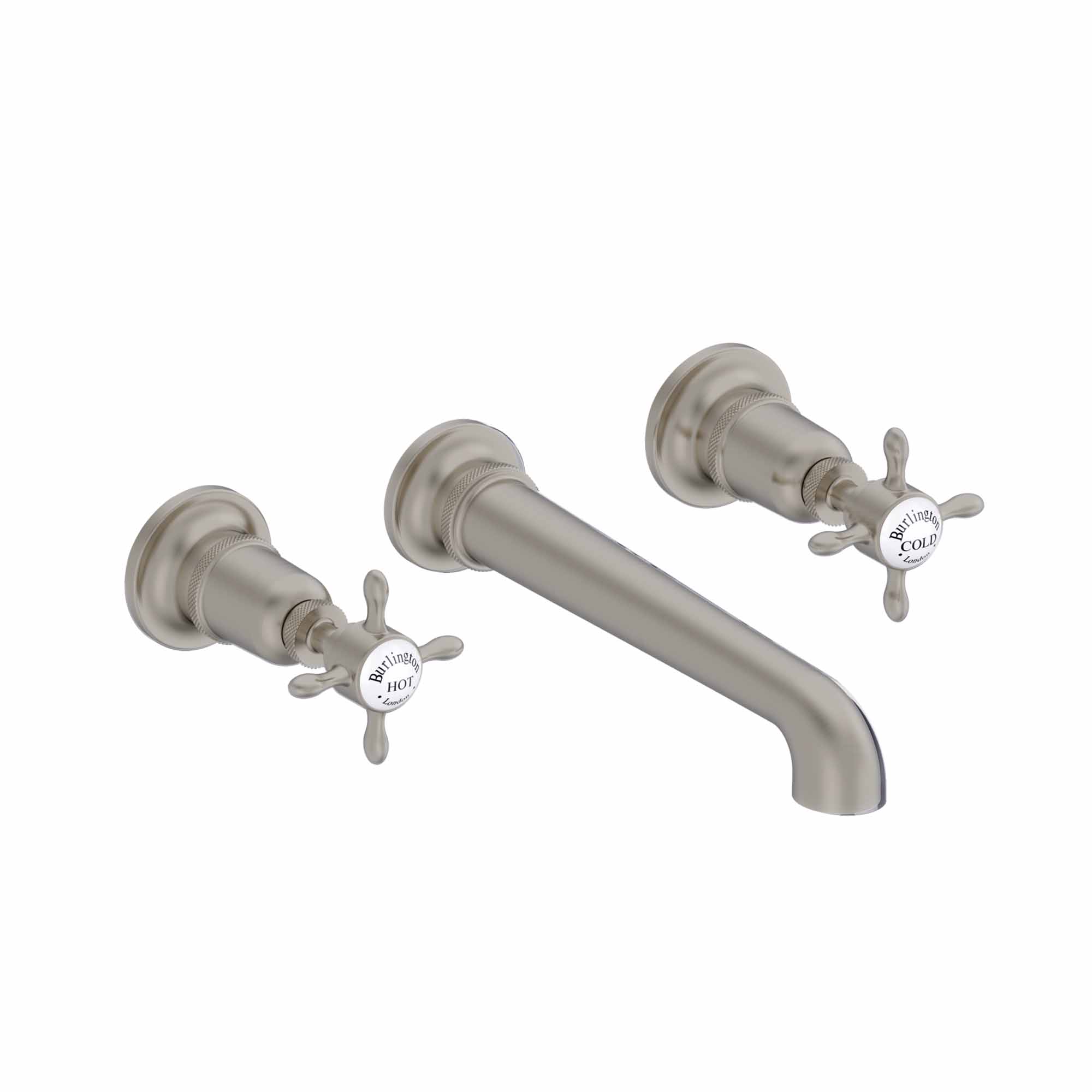 burlington guild 3 hole wall mounted basin mixer tap brushed nickel