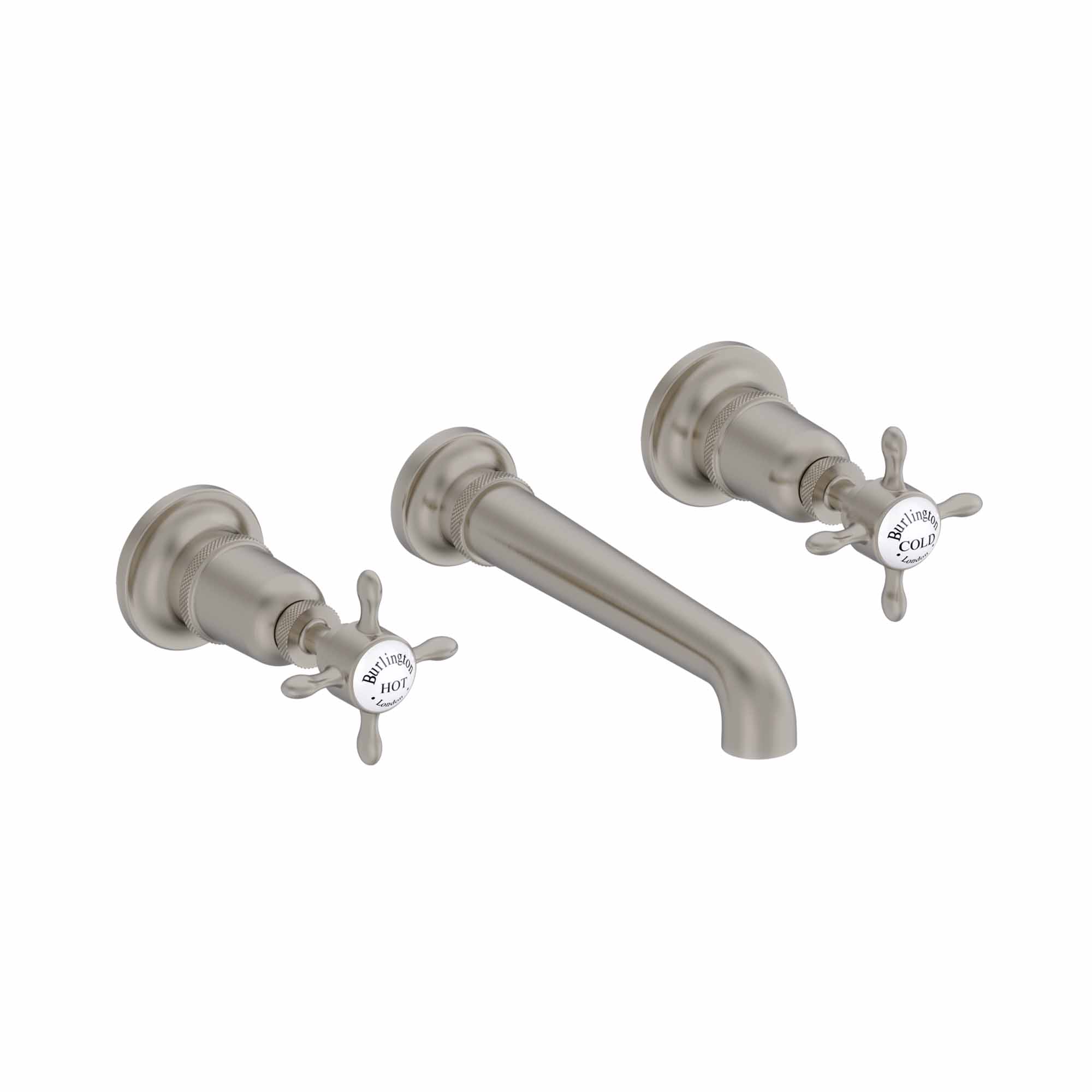 burlington guild 3 hole wall mounted bath mixer tap brushed nickel