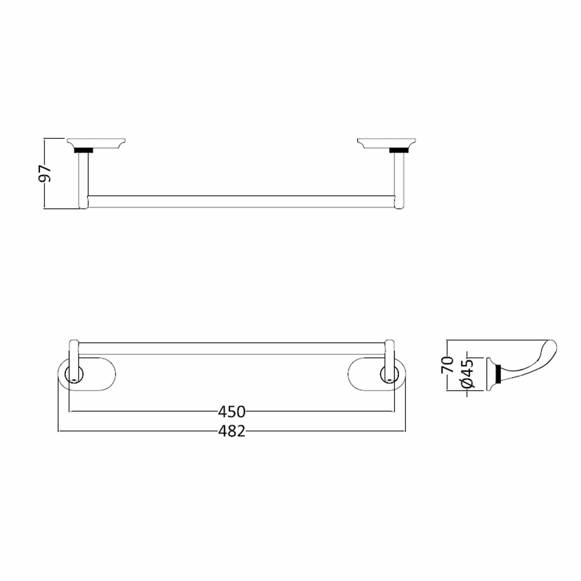 burlington guild 450 single towel rail dimensions