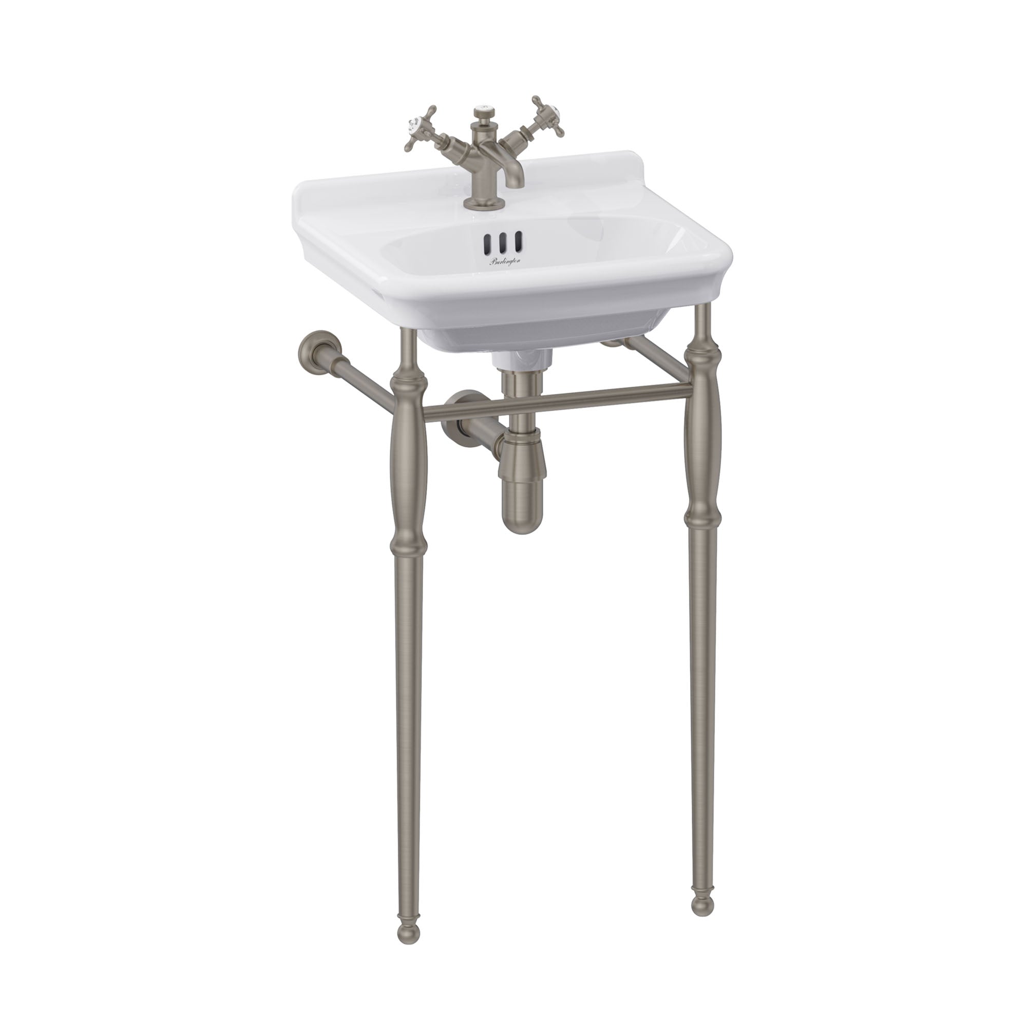 burlington guild 450 white rectangular basin with washstand brushed nickel 1 tap hole