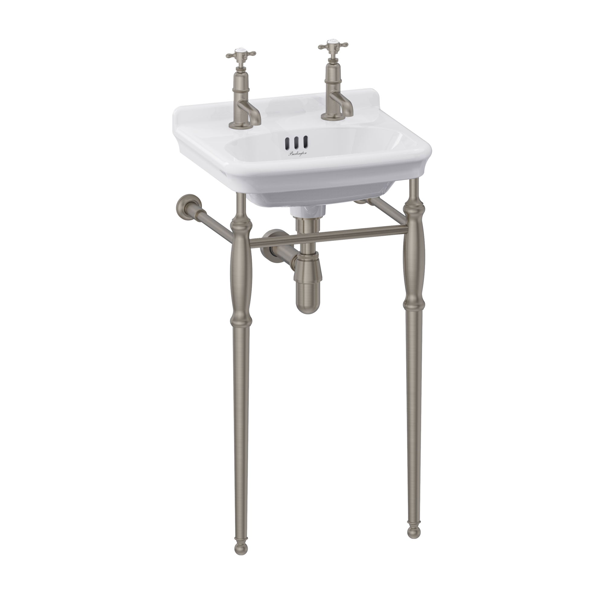 burlington guild 450 white rectangular basin with washstand brushed nickel 2 tap hole