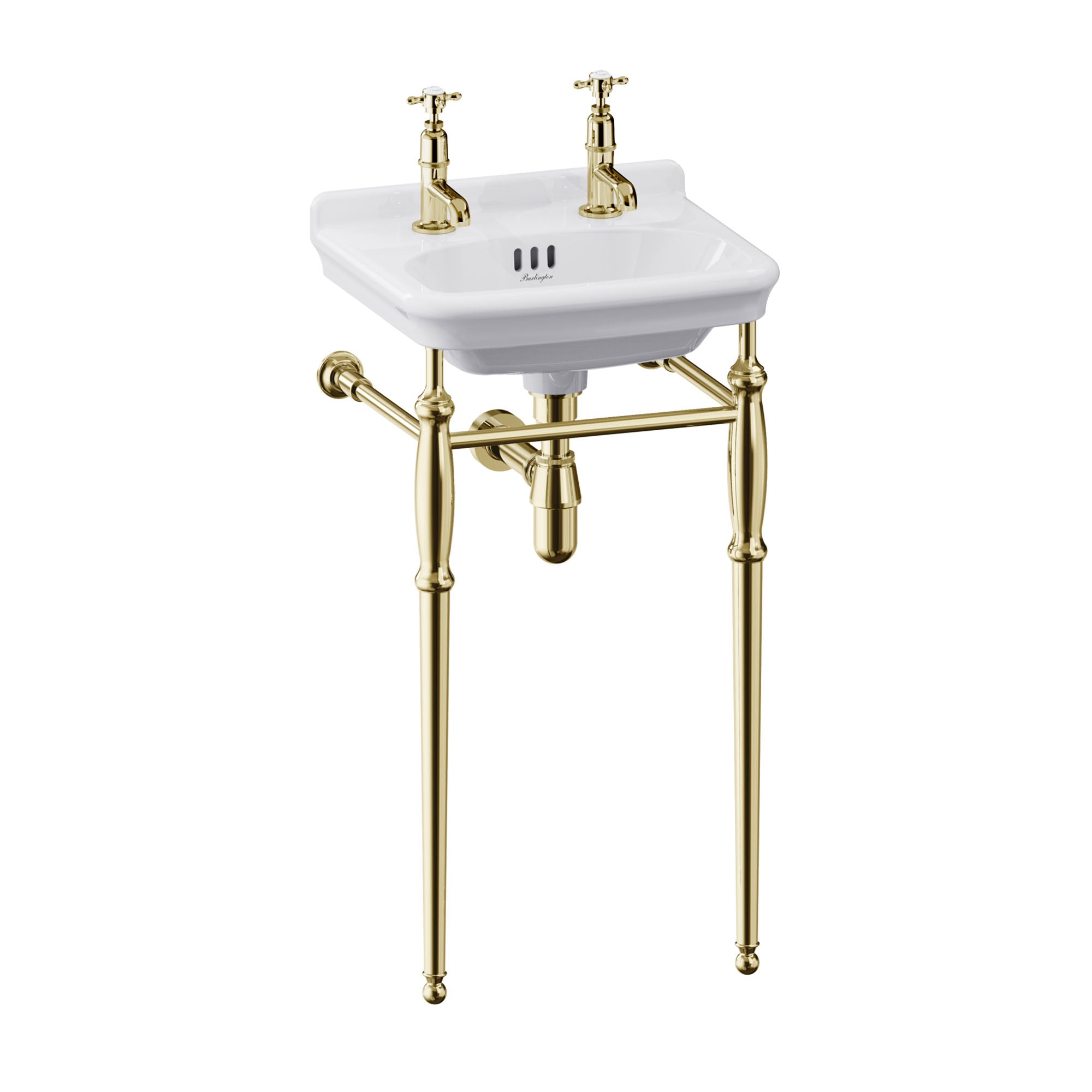 burlington guild 450 white rectangular basin with washstand gold 2 tap hole