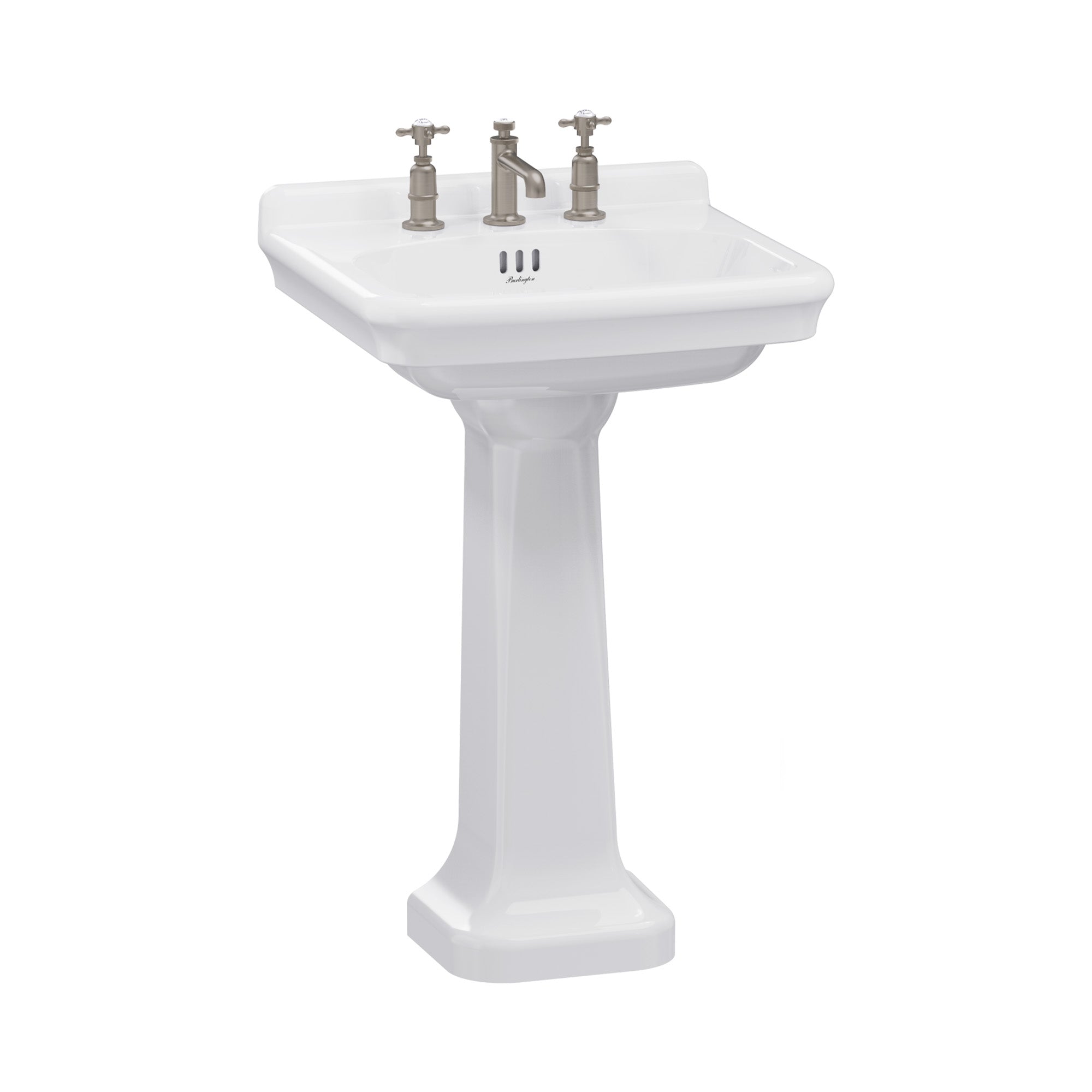 burlington guild 560 white rectangular basin with pedestal 3 tap hole