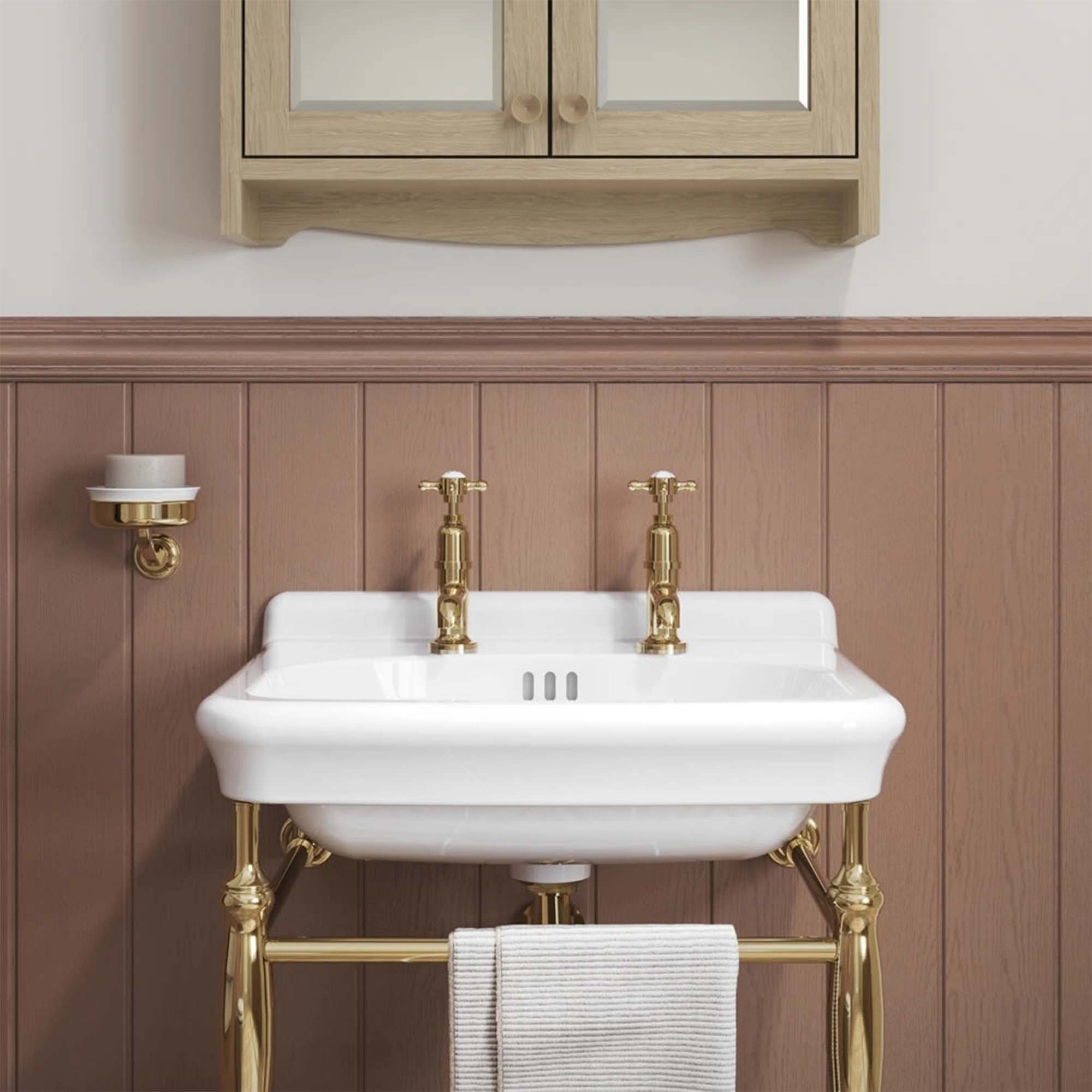 burlington guild 560 white rectangular basin with washstand gold 2 tap hole