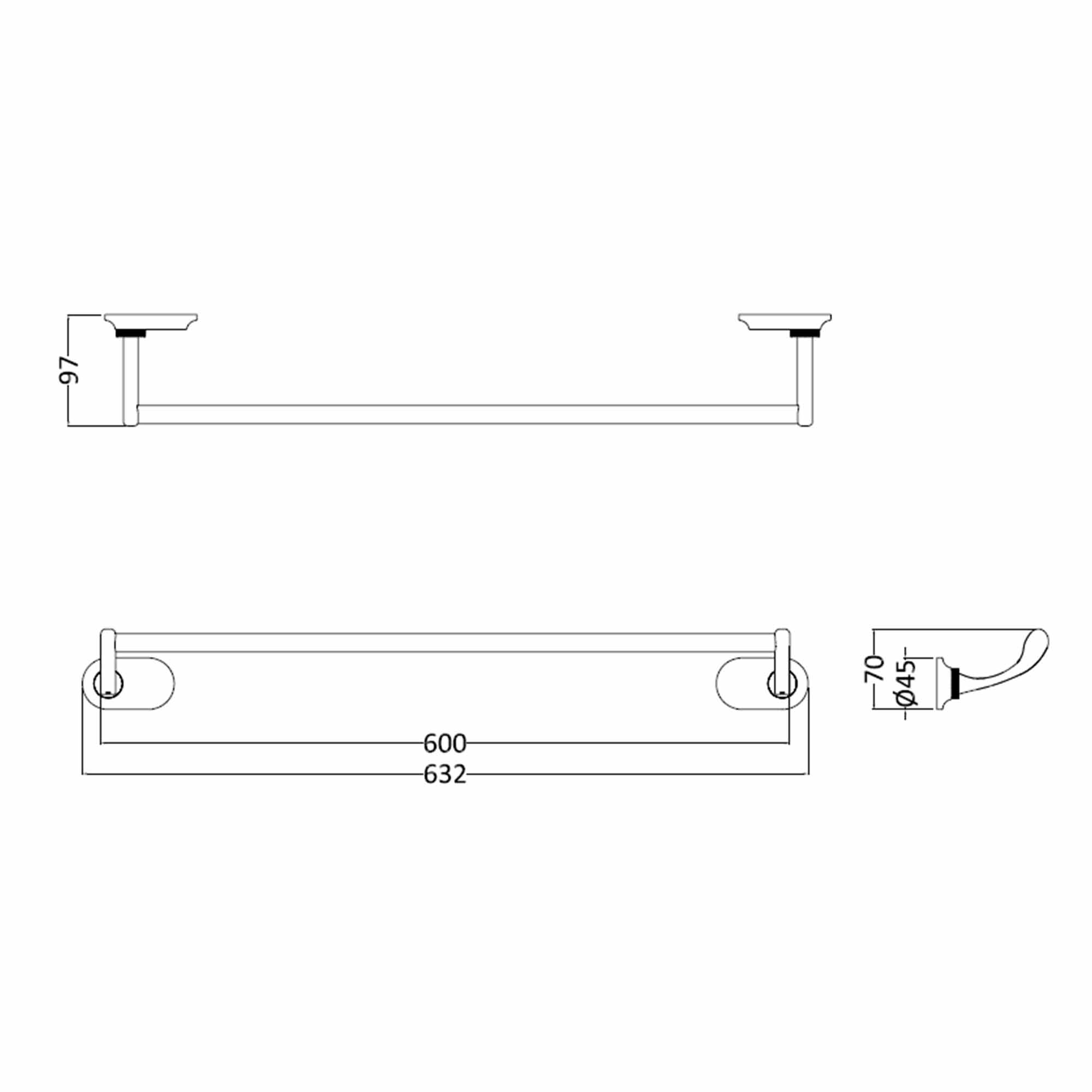 burlington guild 600 single towel rail dimensions