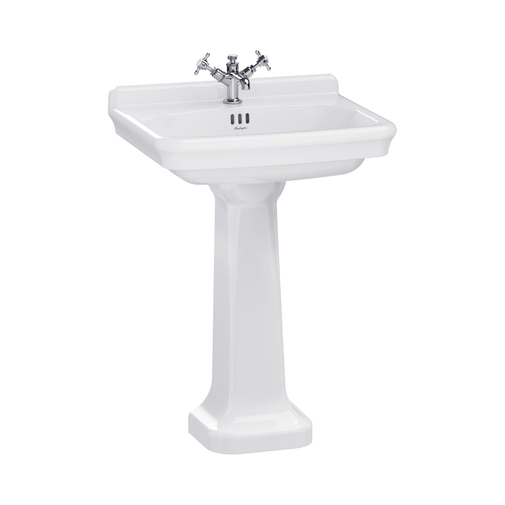 burlington guild 620 white rectangular basin with pedestal 1 tap hole