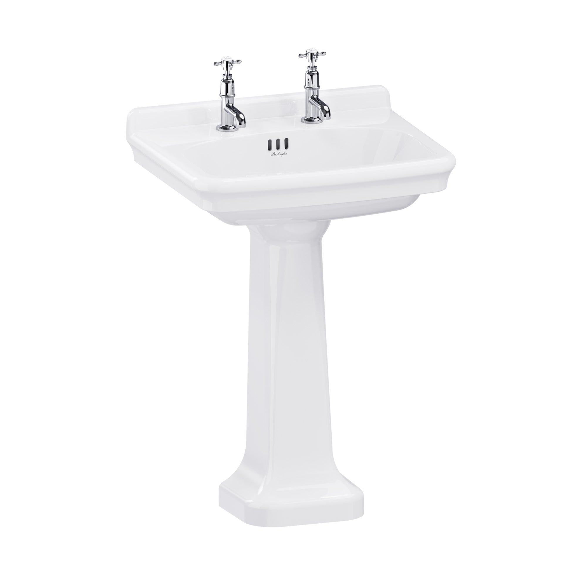 burlington guild 620 white rectangular basin with pedestal 2 tap hole