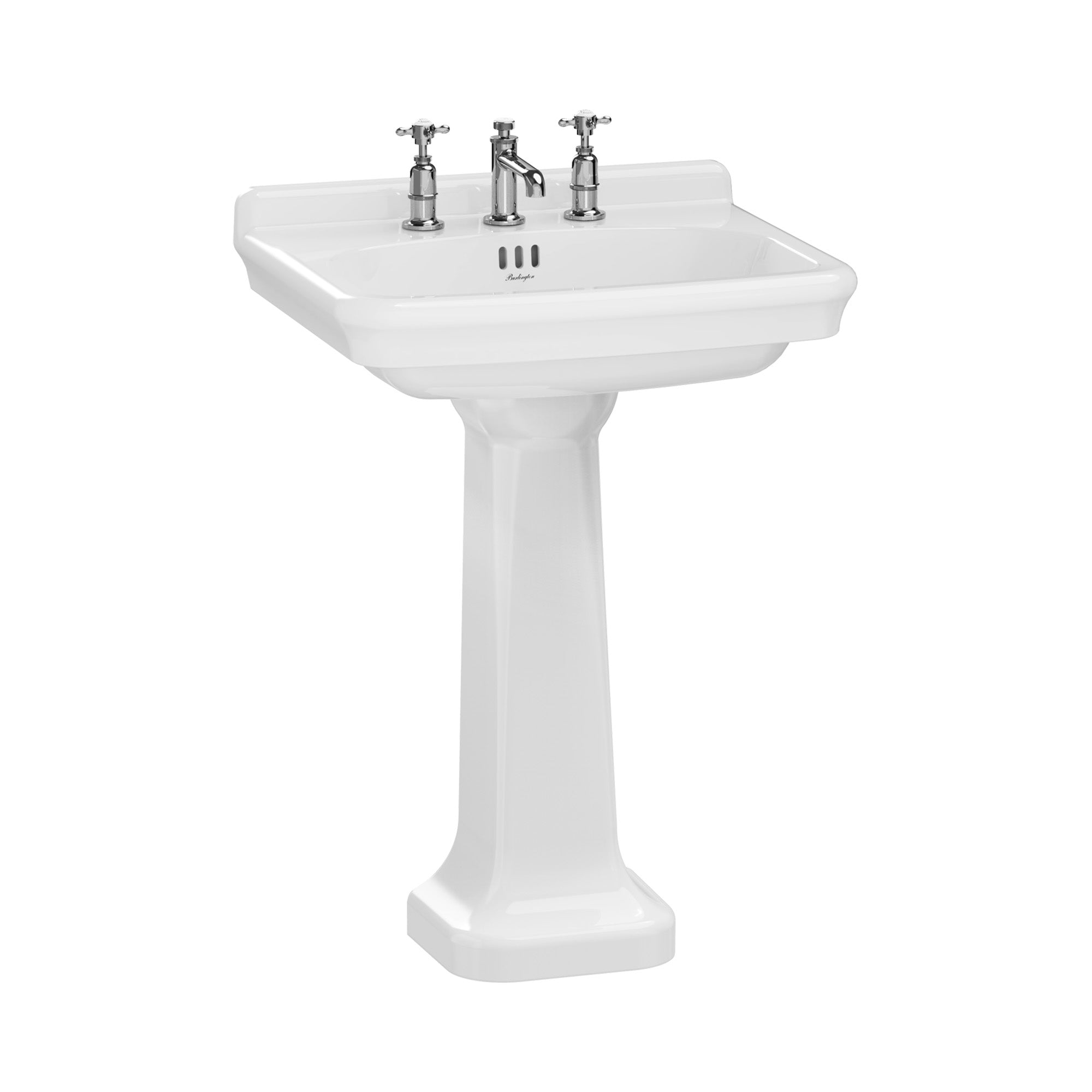 burlington guild 620 white rectangular basin with pedestal 3 tap hole