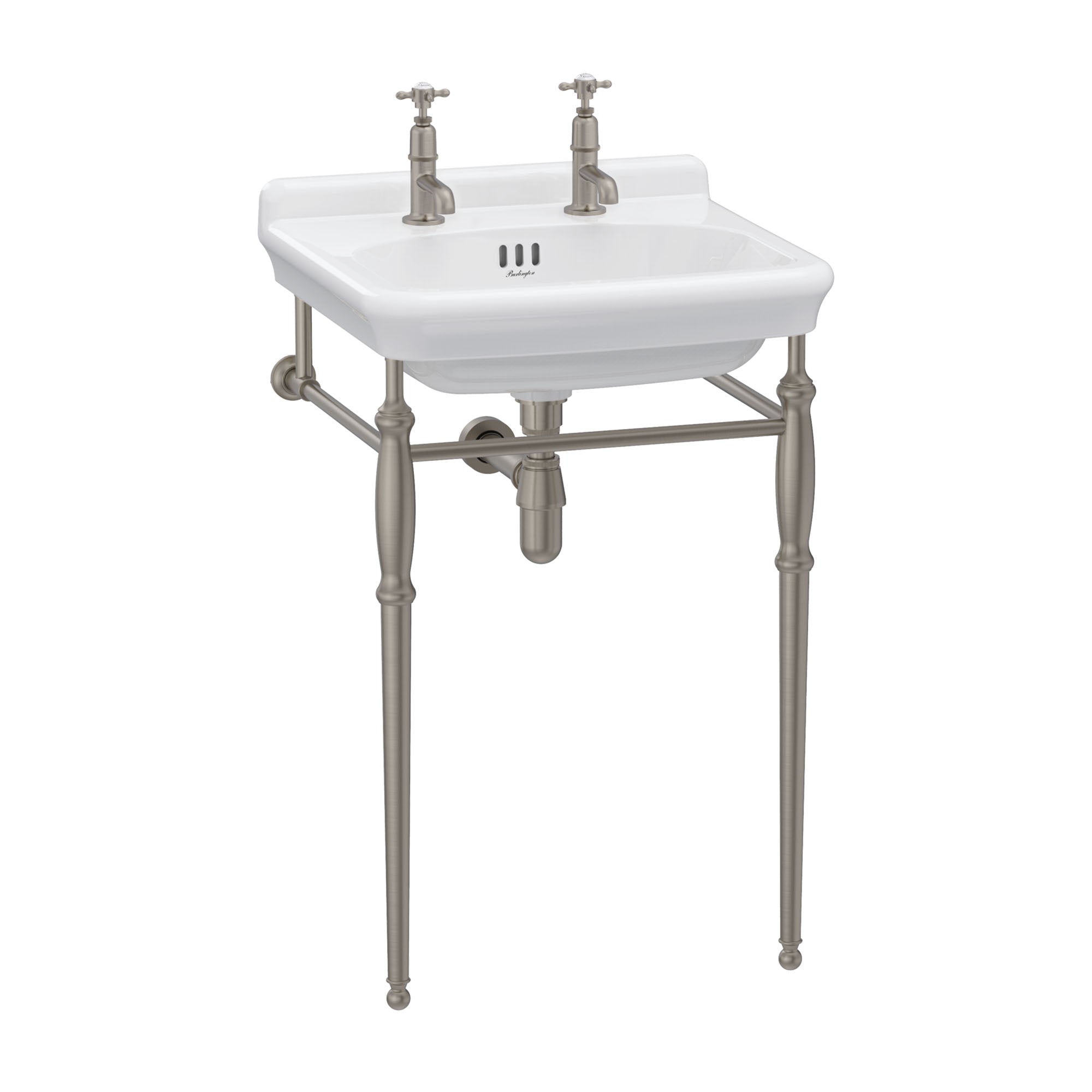 burlington guild 620 white rectangular basin with washstand brushed nickel 2 tap hole