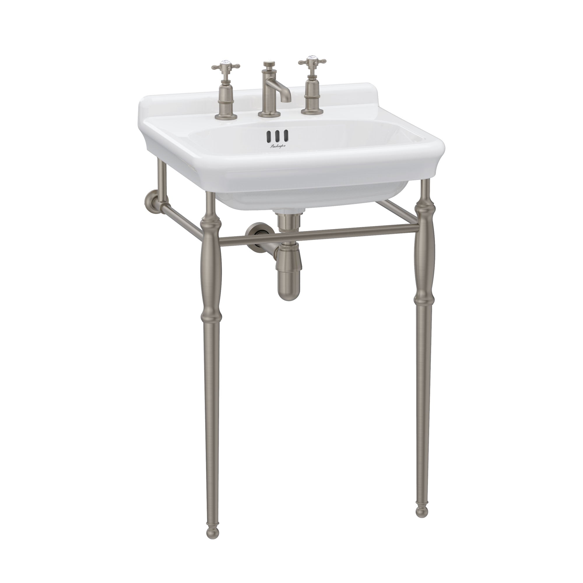 burlington guild 620 white rectangular basin with washstand brushed nickel 3 tap hole